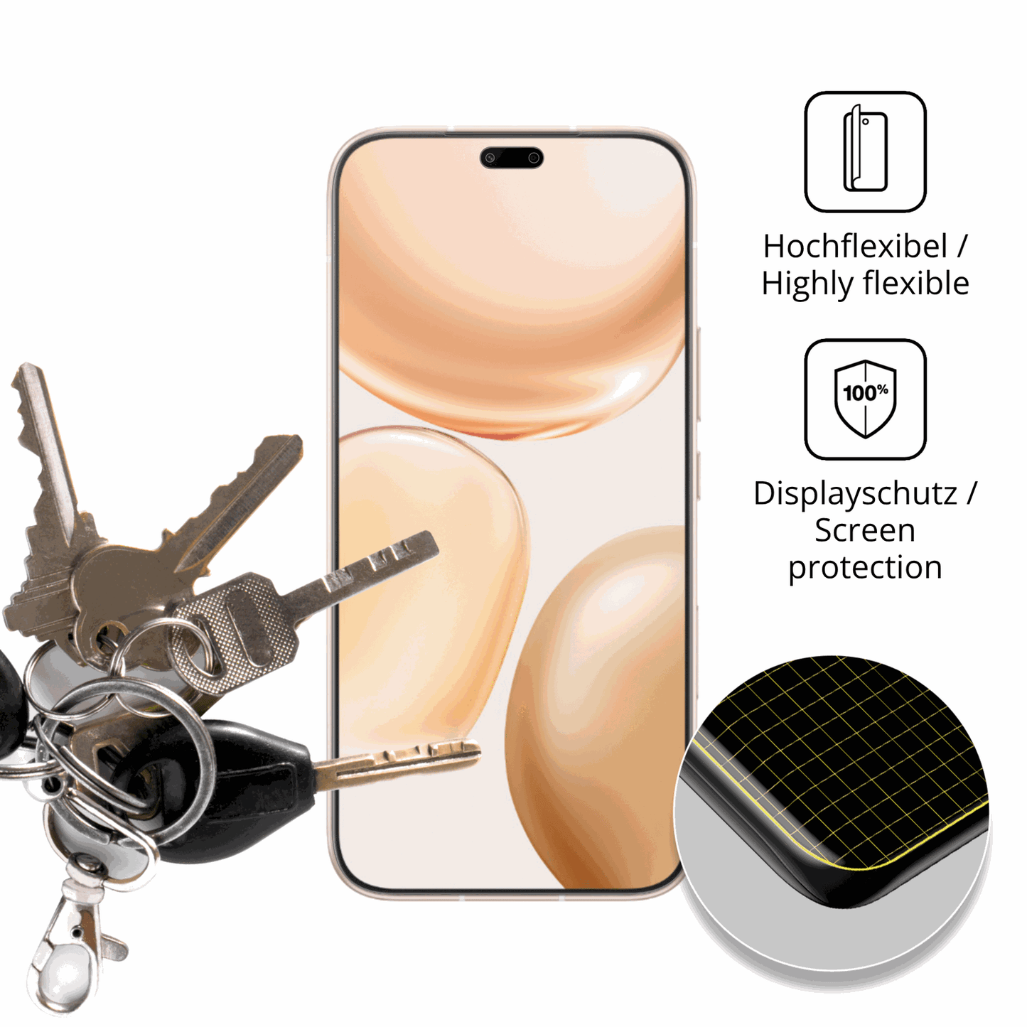 dipos Displayschutz für Honor Play 11 Plus, transparente Oberfläche, perfekte Passform auch für die Rundungen