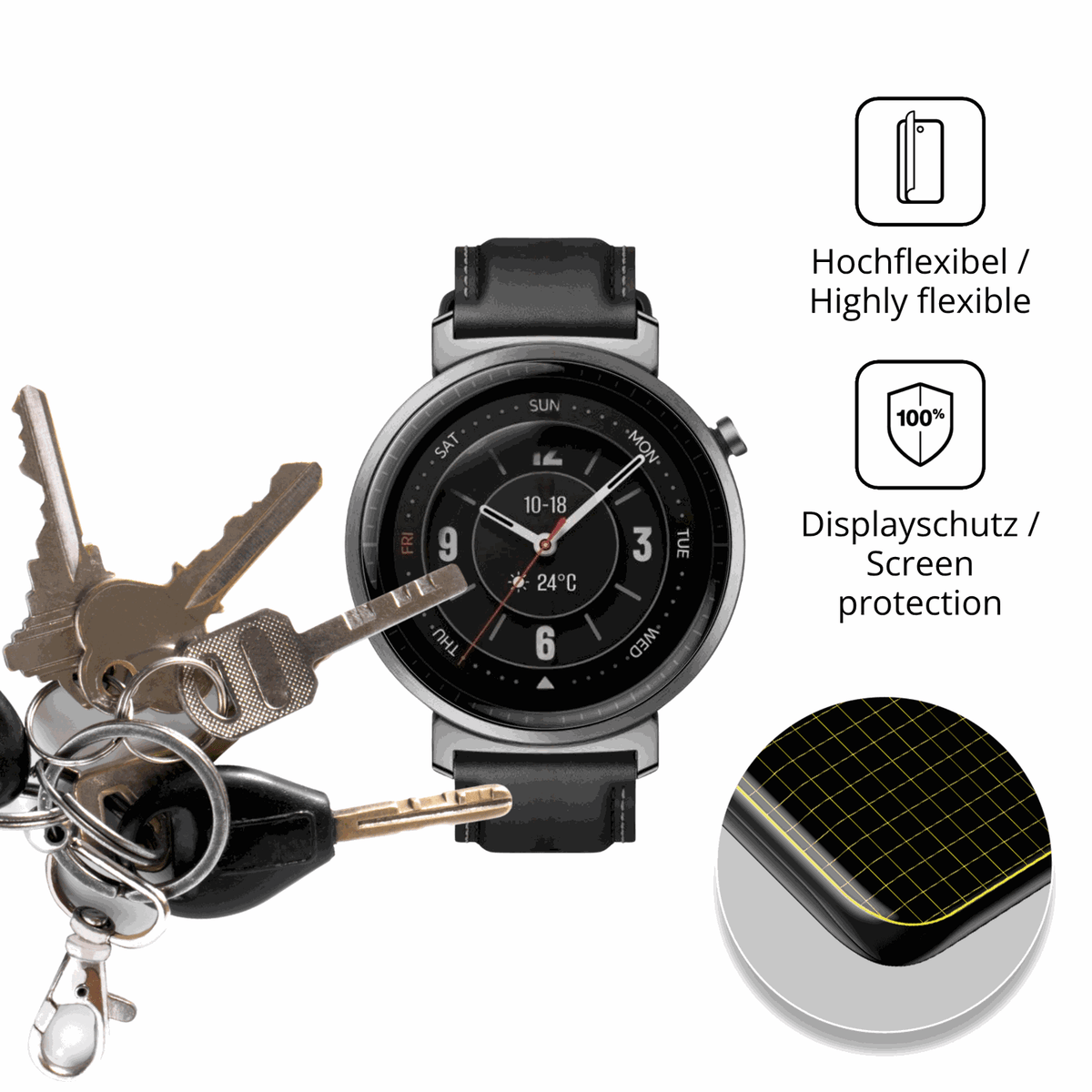dipos Displayschutz f�r Honor Watch GS 5, transparente Oberfl�che, geringe Dicke und perfekte Passform