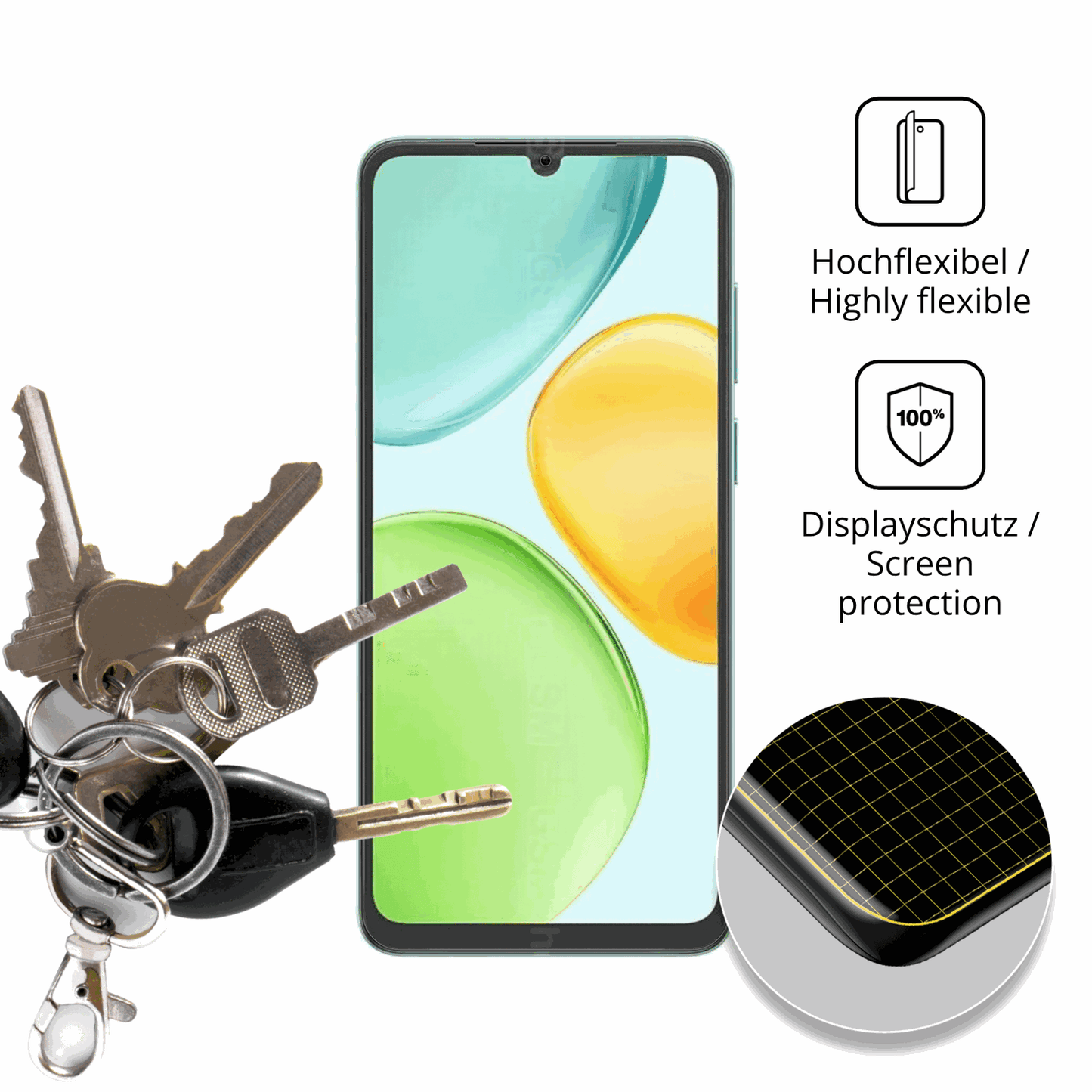 dipos Displayschutz für Honor X6d 5G, transparente Oberfläche, perfekte Passform auch für die Rundungen