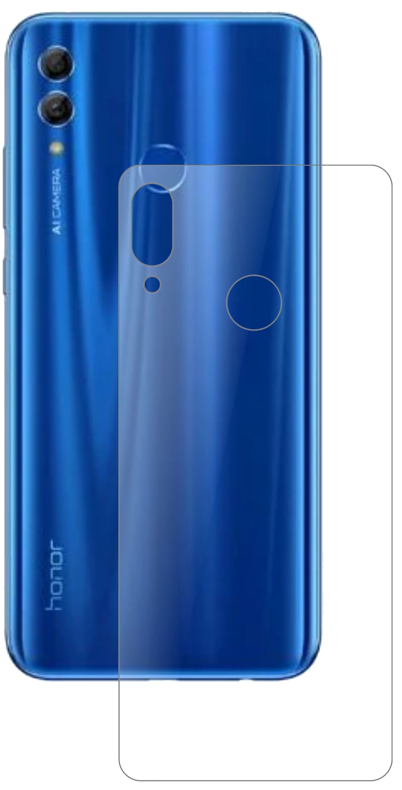 Honor10i Rückseite mit aufgebrachter dipos Panzerfolie, die lästige Fingerabdrücke minimiert