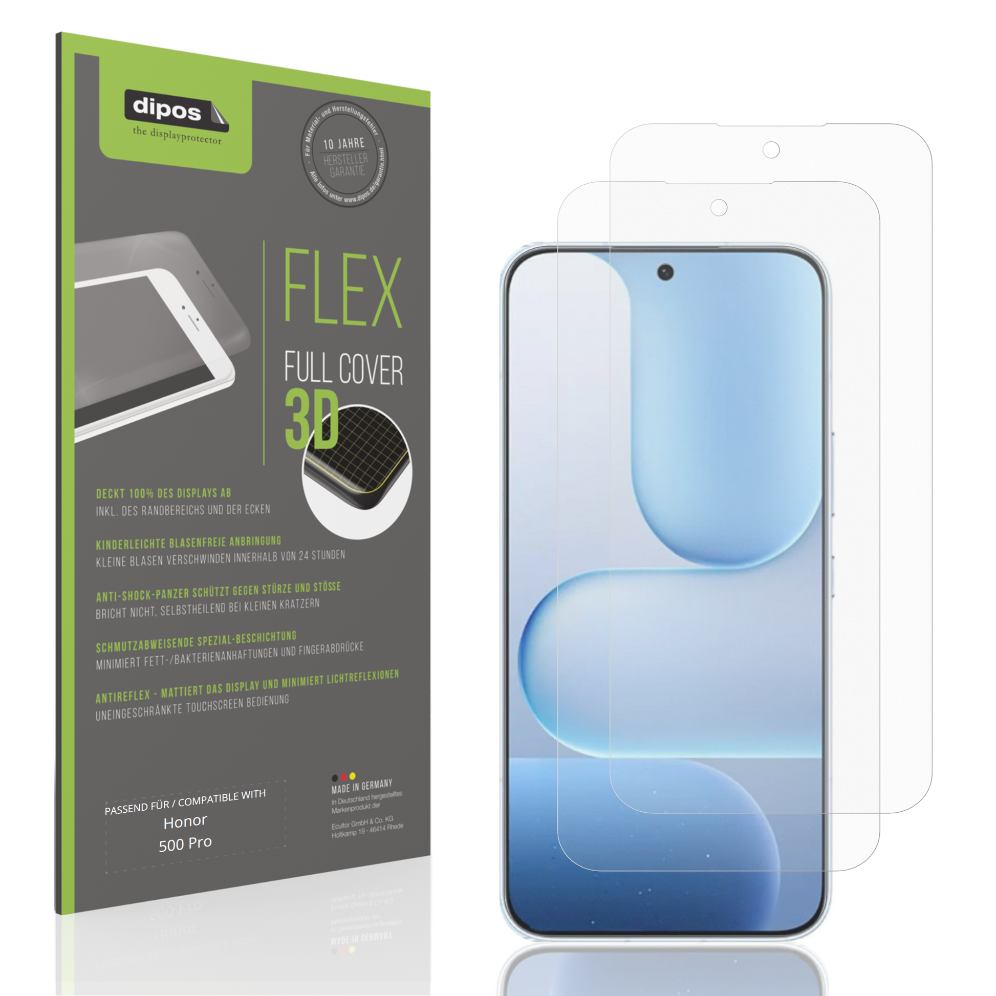 Matte Displayschutzfolie von dipos passend für honor500 pro, 100% Displayabdeckung und blasenfreie Montage