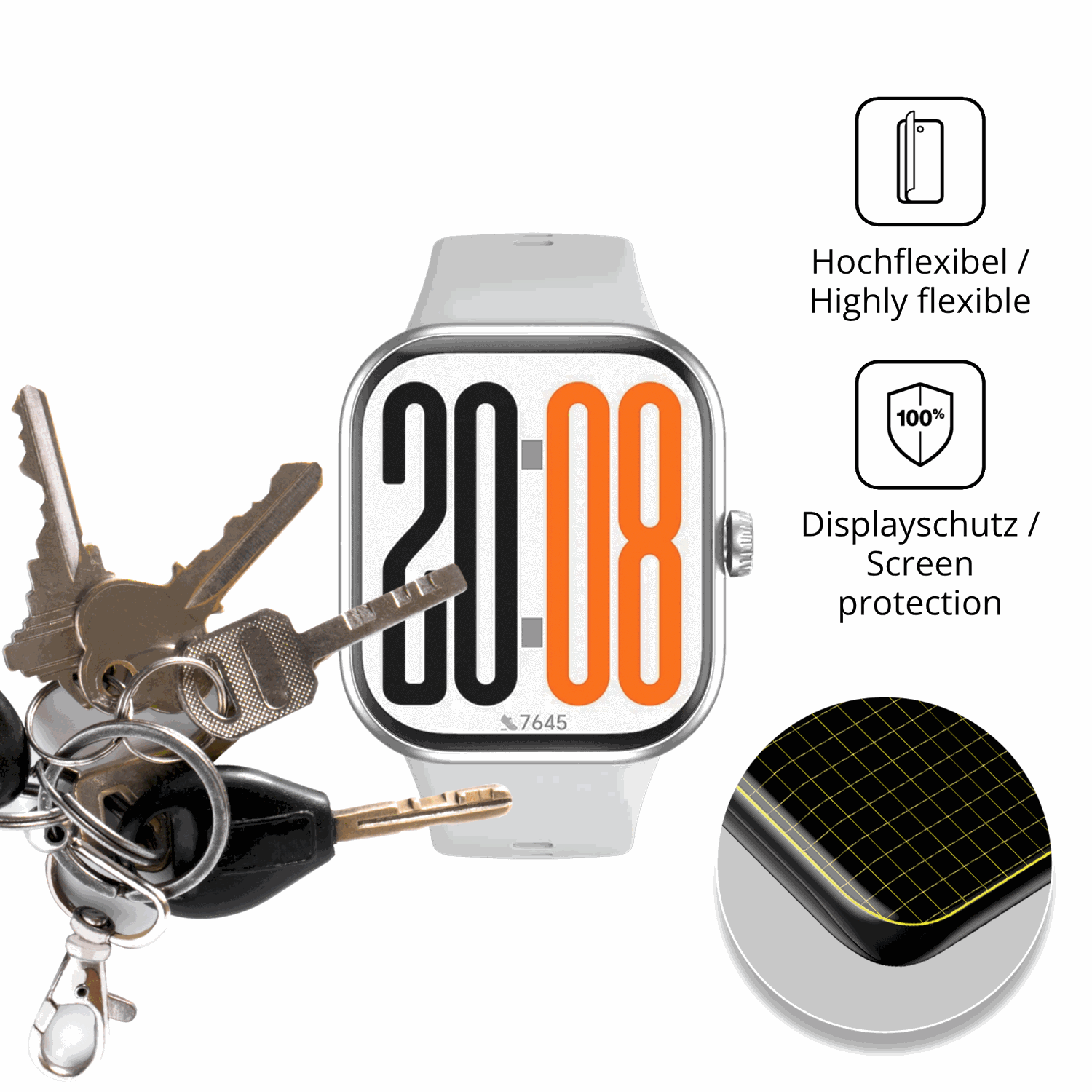 dipos Displayschutz für Honor Choice Infowear Watch 2 Pro, transparente Oberfläche, perfekte Passform auch für die Rundungen