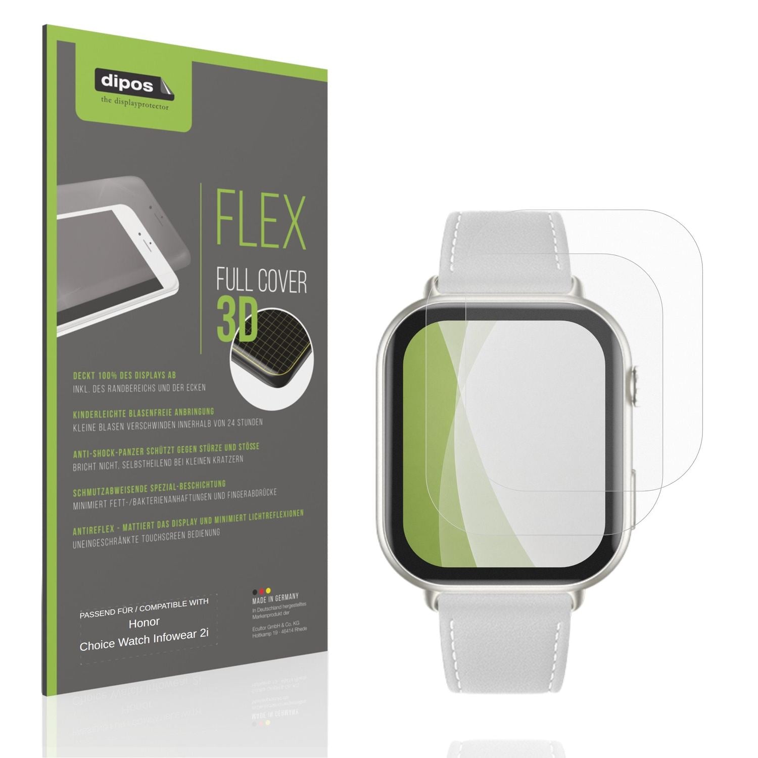 Matte Displayschutzfolie von dipos passend für Honor Choice Watch Infowear 2i, 100% Displayabdeckung und blasenfreie Montage