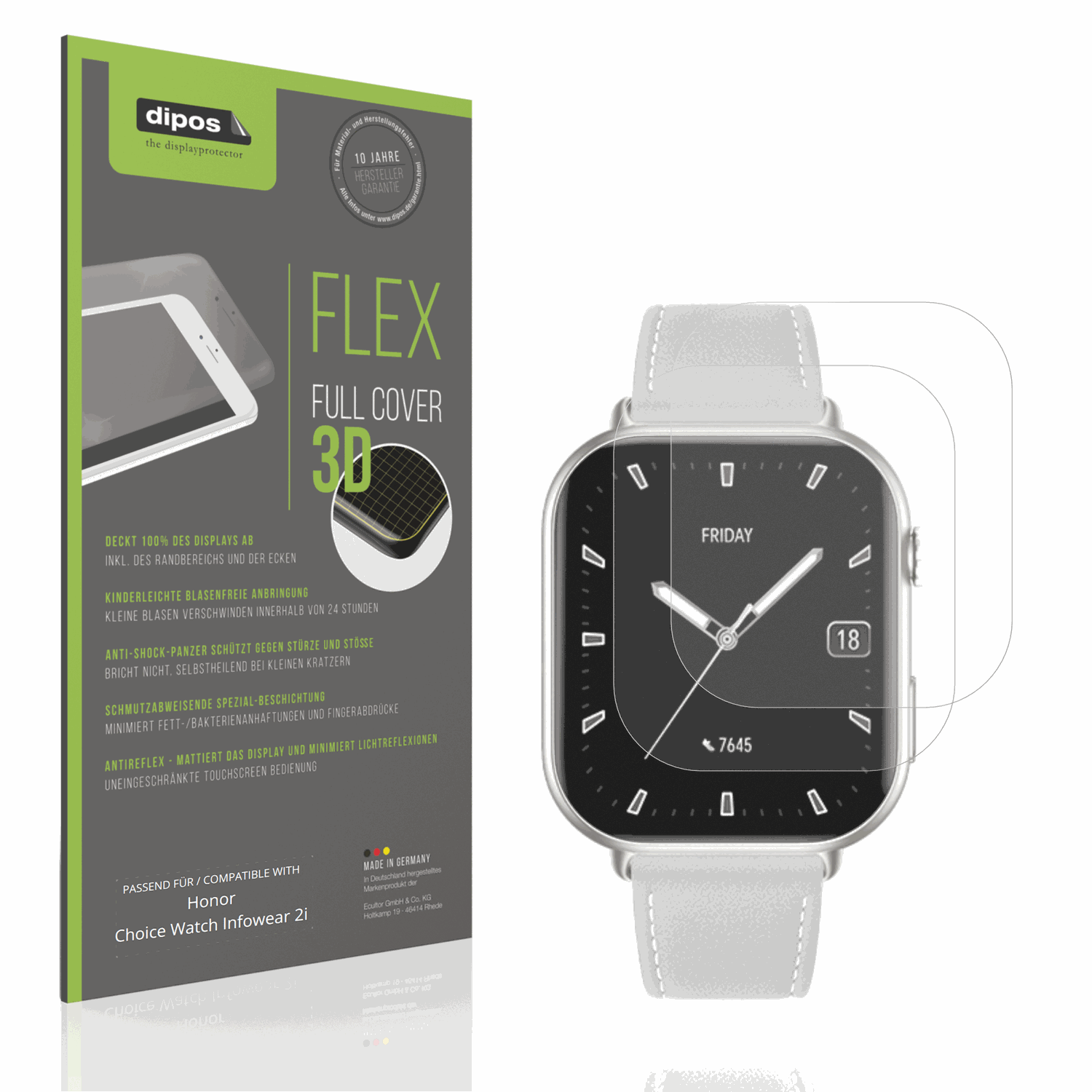 Matte Displayschutzfolie von dipos passend für Honor Choice Watch Infowear 2i, 100% Displayabdeckung und blasenfreie Montage