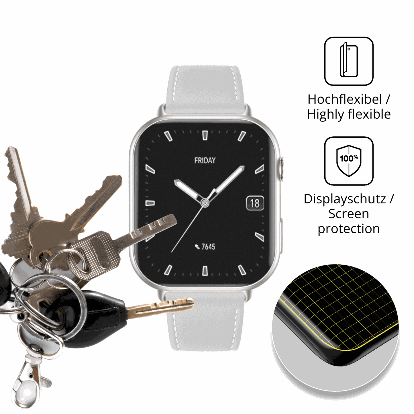dipos Displayschutz für Honor Choice Watch Infowear 2i, transparente Oberfläche, perfekte Passform auch für die Rundungen