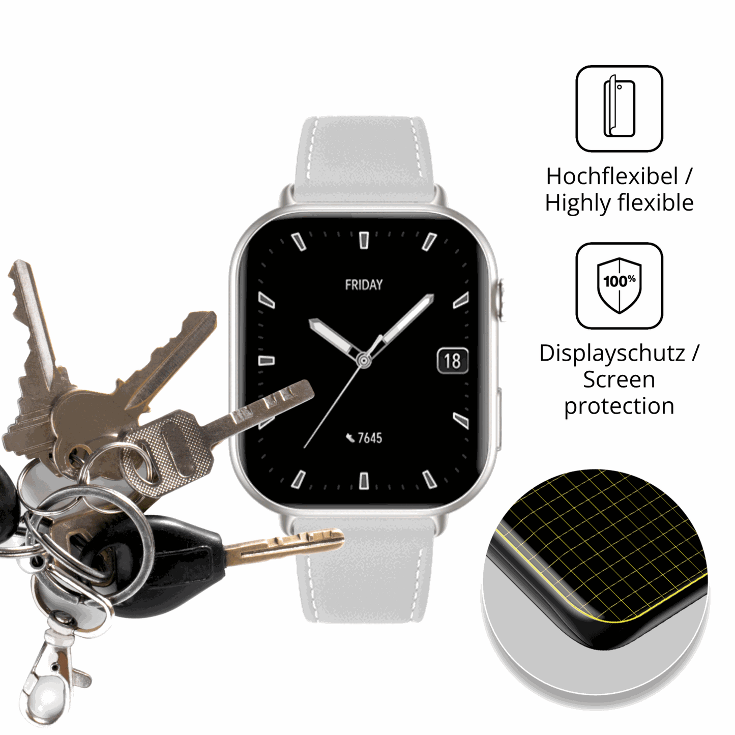 dipos Displayschutz für Honor Choice Watch Infowear 2i, transparente Oberfläche, geringe Dicke und perfekte Passform