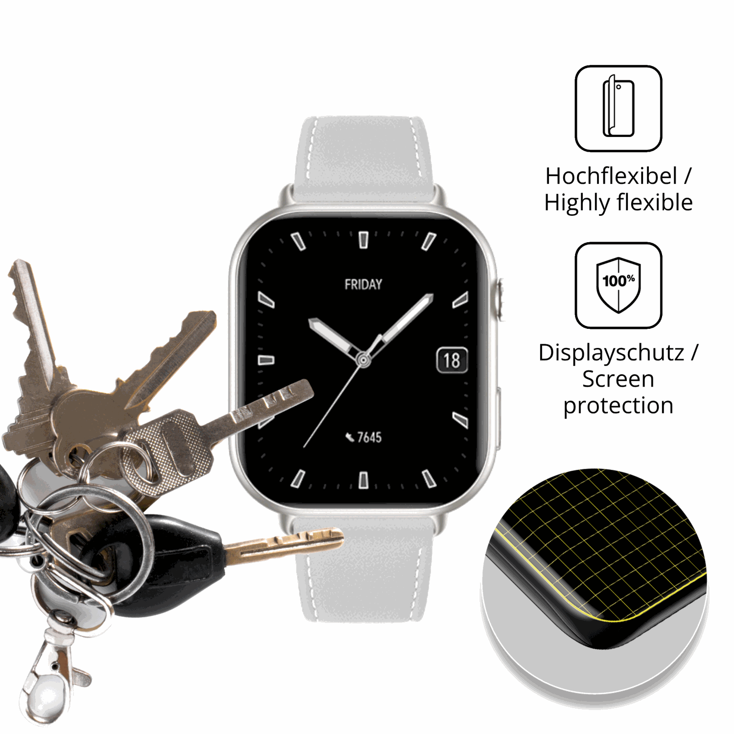 dipos Displayschutz für Honor Choice Watch Infowear 2i, transparente Oberfläche, geringe Dicke und perfekte Passform