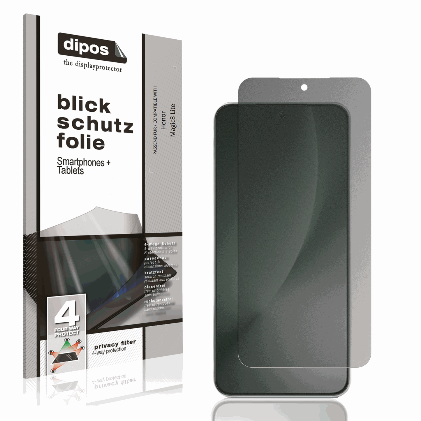 Blickschutzfolie von dipos passend für Honor Magic8 Lite, präziser Zuschnitt und blasenfrei montiert