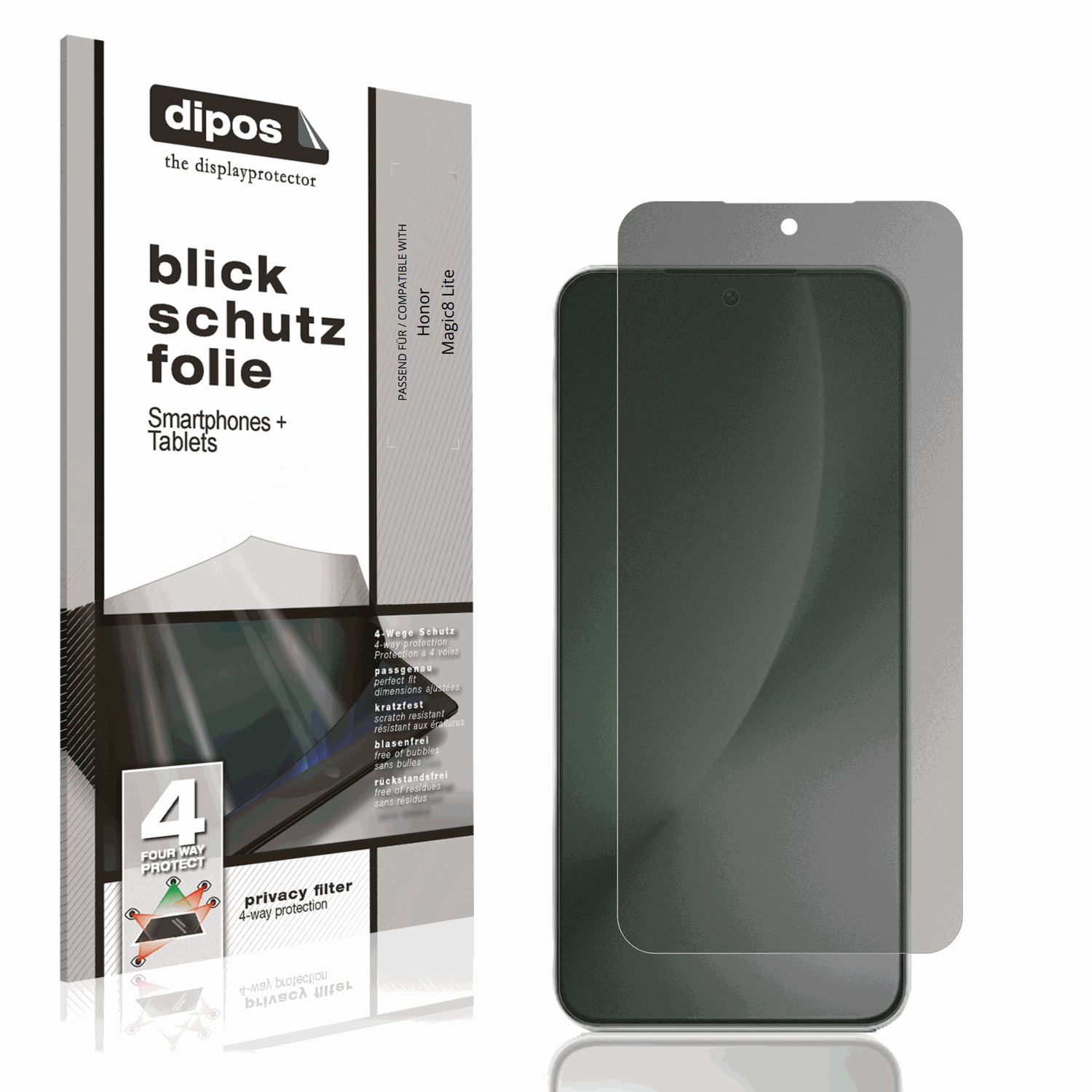 Blickschutzfolie von dipos passend für Honor Magic8 Lite, präziser Zuschnitt und blasenfrei montiert