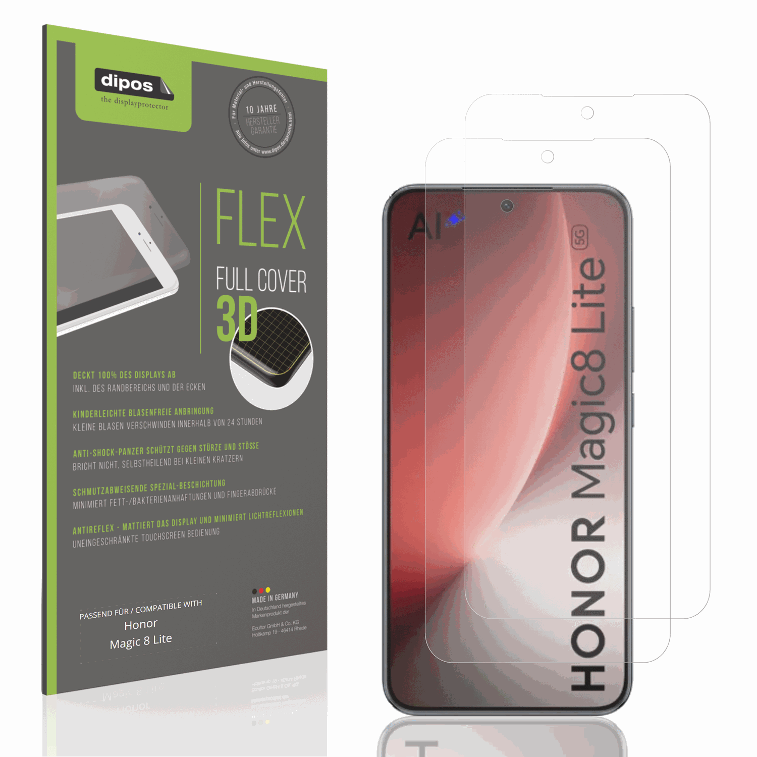 Matte Displayschutzfolie von dipos passend für Honor Magic 8 Lite, 100% Displayabdeckung und blasenfreie Montage