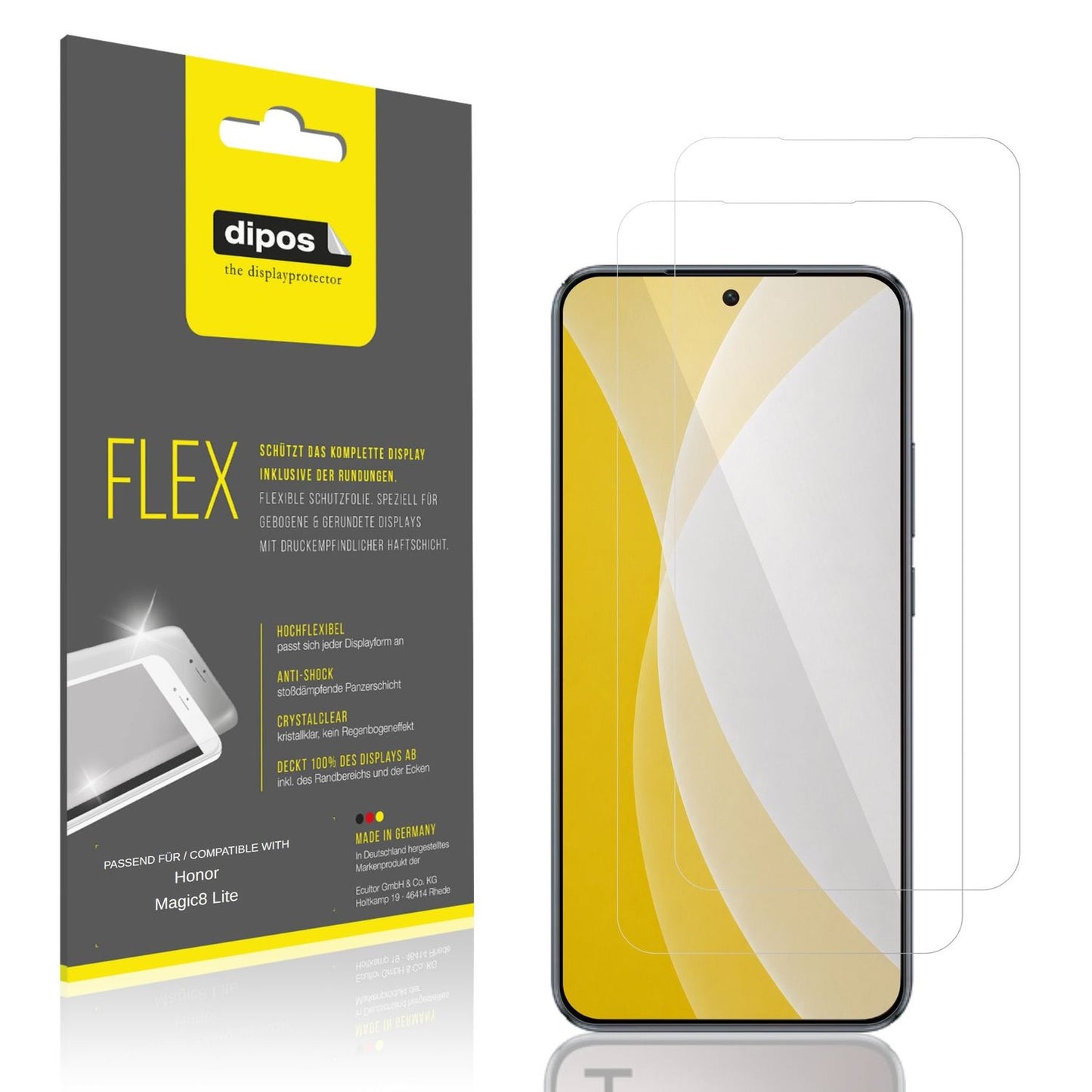 Klare Displayschutzfolie von dipos passend für Honor Magic 8 Lite, 100% Displayabdeckung und blasenfreie Montage