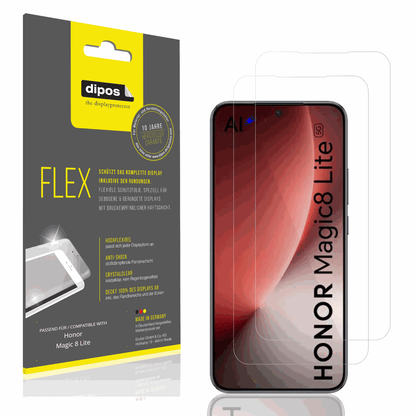 Klare Displayschutzfolie von dipos passend für Honor Magic 8 Lite, 100% Displayabdeckung und blasenfreie Montage
