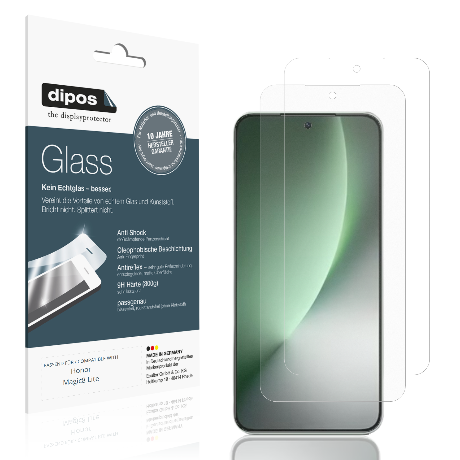 Matte Displayschutzfolie von dipos passend für Honor Magic8 Lite, 9H kratzfest und blasenfrei montiert