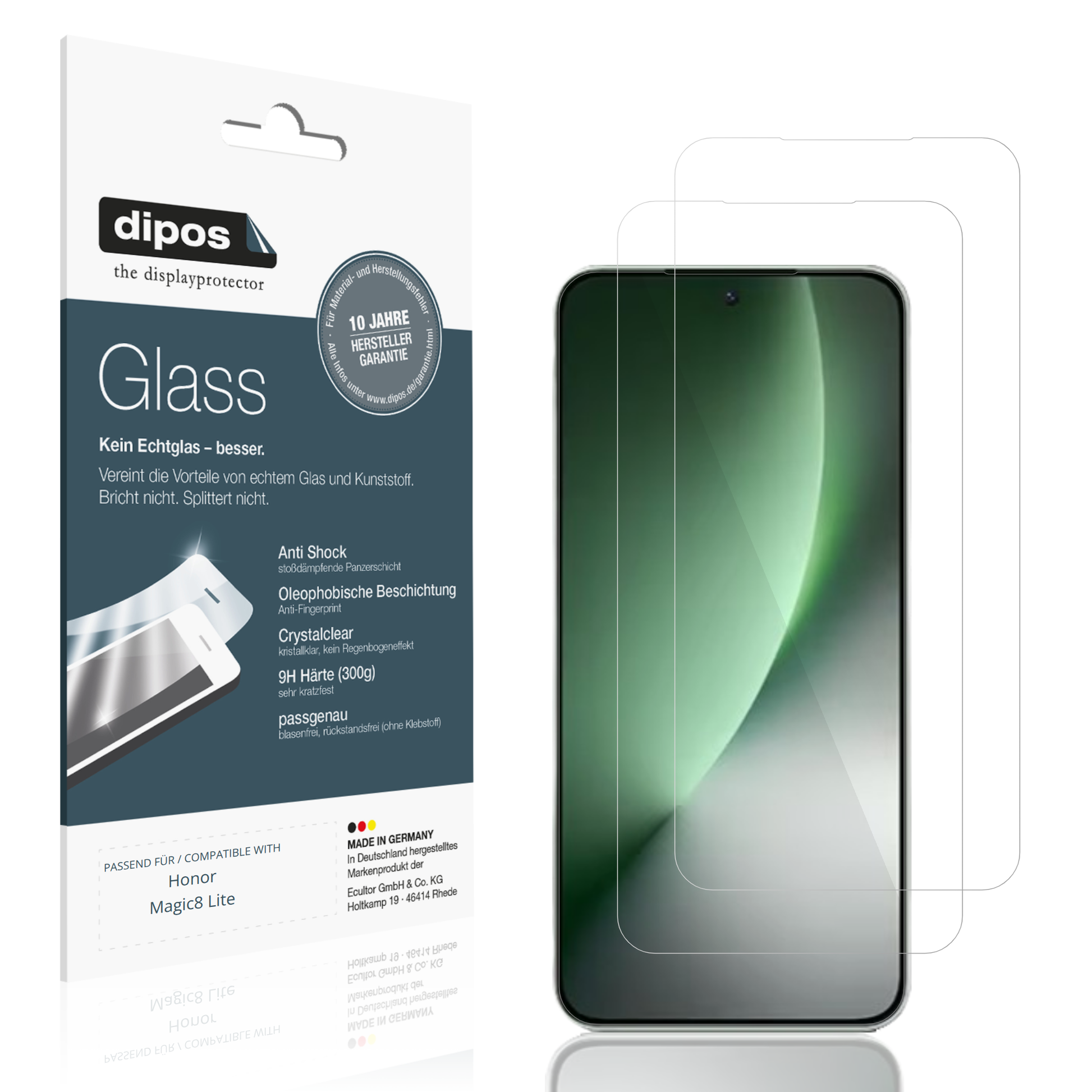 Klare Displayschutzfolie von dipos passend für Honor Magic8 Lite, 9H kratzfest und blasenfrei montiert