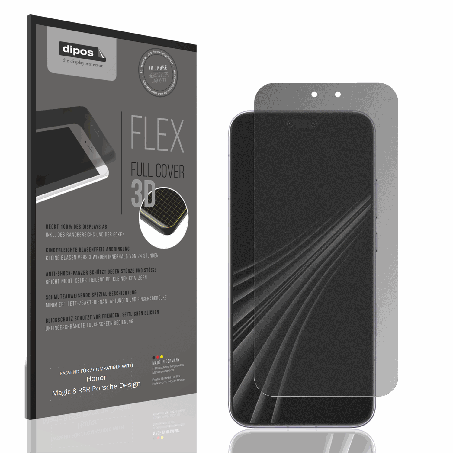 Blickschutzfolie von dipos passend für Honor Magic 8 RSR Porsche Design, 100% Displayabdeckung und blasenfreie Montage