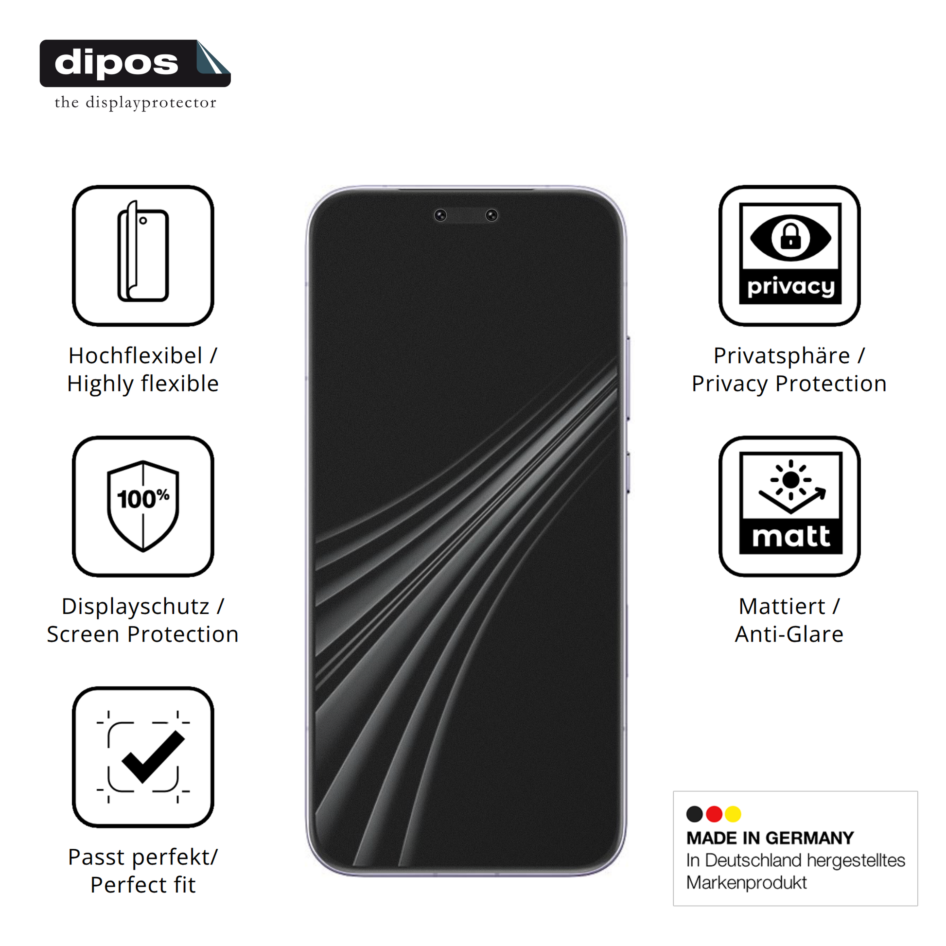 Flexible TPU-Folie passend zugeschnitten für Honor Magic 8 RSR Porsche Design, mit Privatsphäre-Schutz durch Sichtschutz-Folie