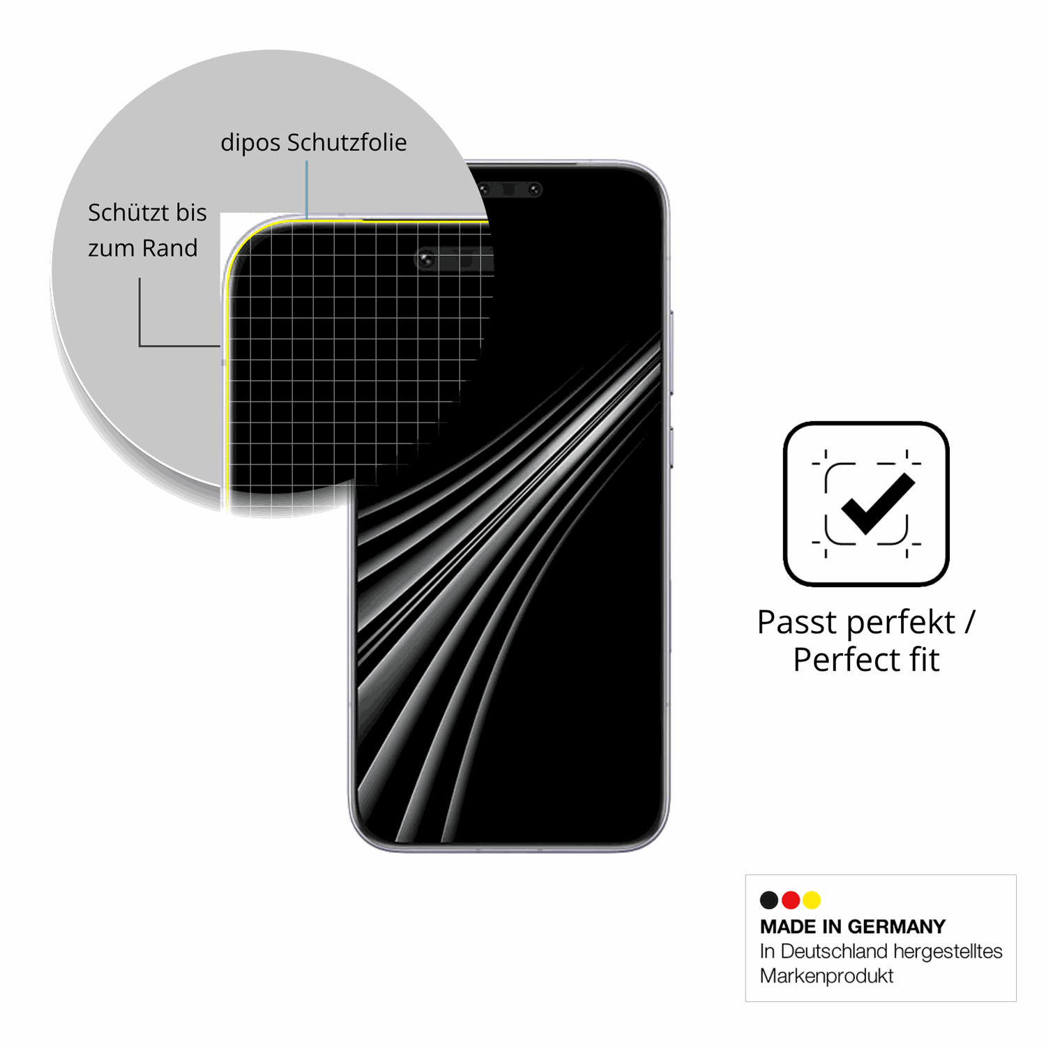 Schutzfolie mit optimaler Passform, zur Verwendung mit Hüllen geeignet