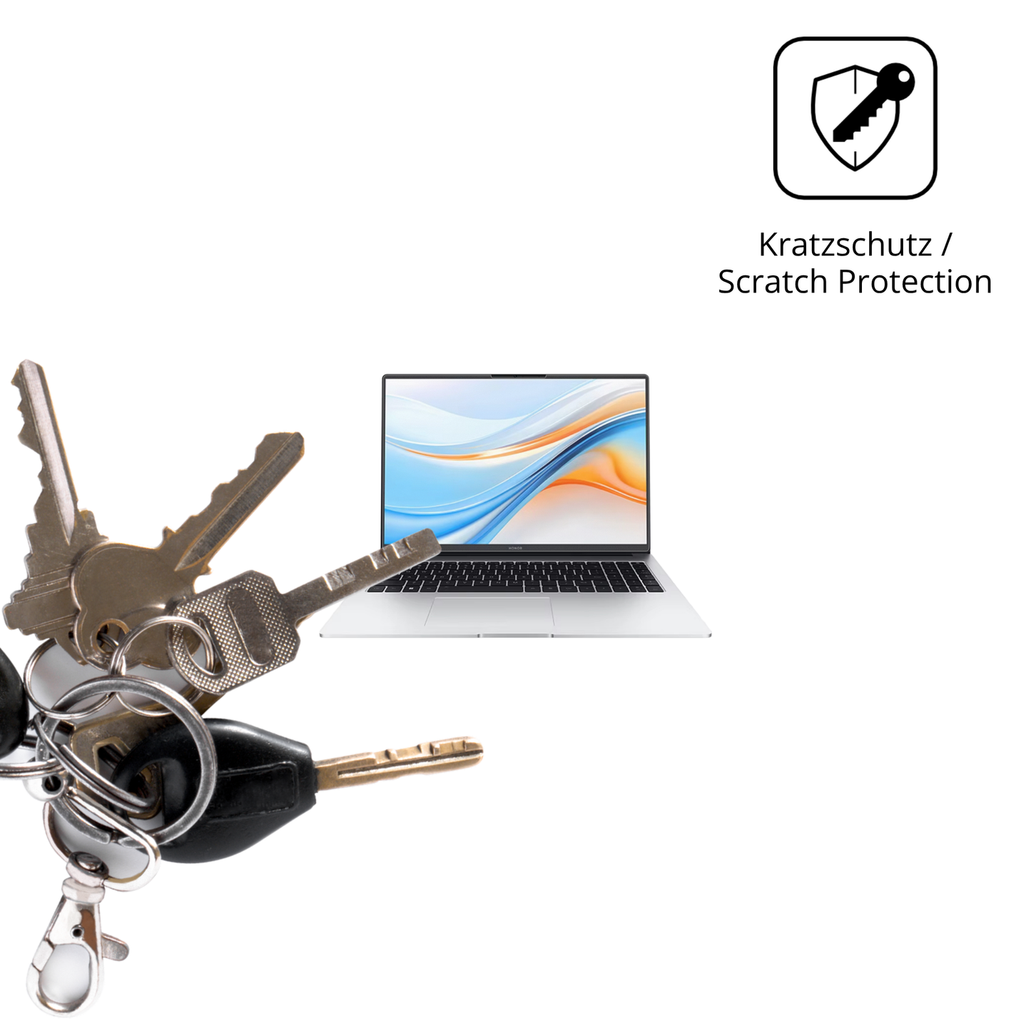 Schutz gegen Kratzer auf dem Honor MagicBook X16 Plus Glas durch Schlüssel oder Ähnliches