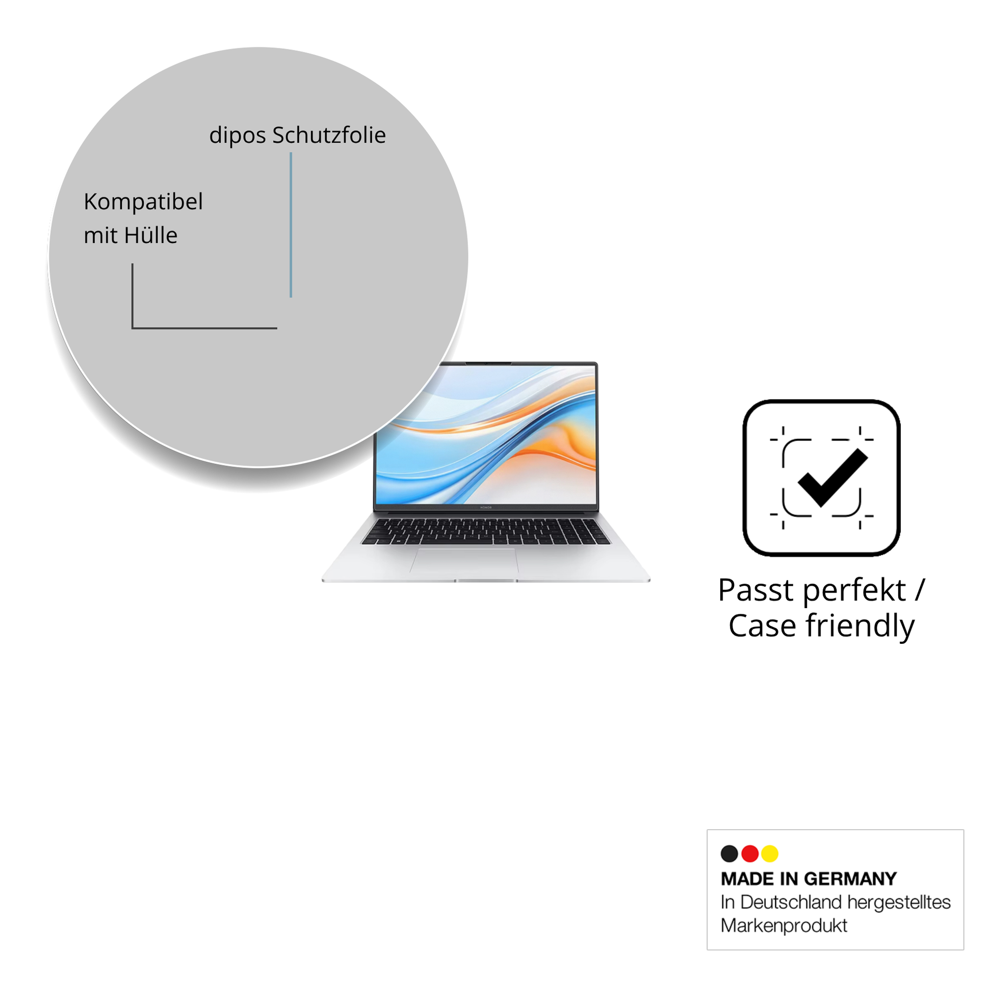 Schutzfolie mit optimaler Passform, zur Verwendung mit Hüllen geeignet