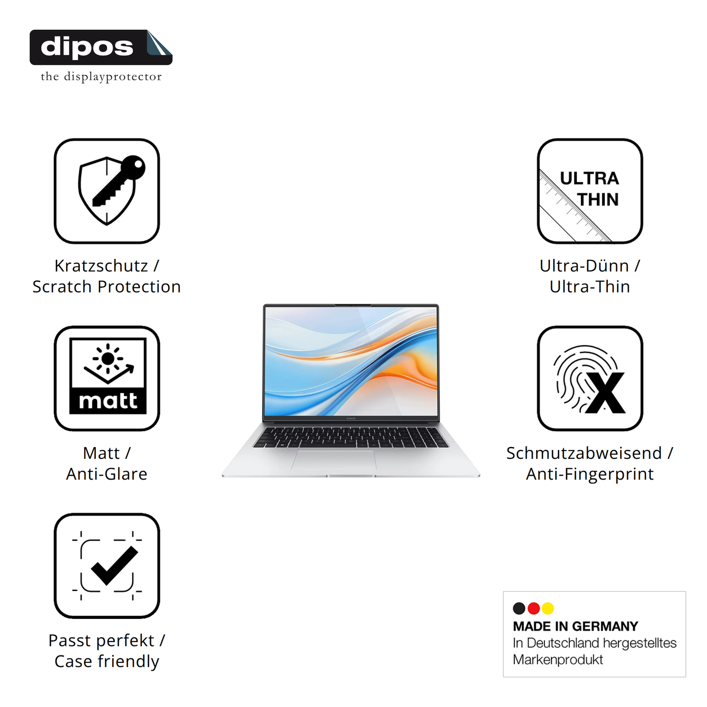 Displayschutz hergestellt in Deutschland, höchste Qualität made in Germany