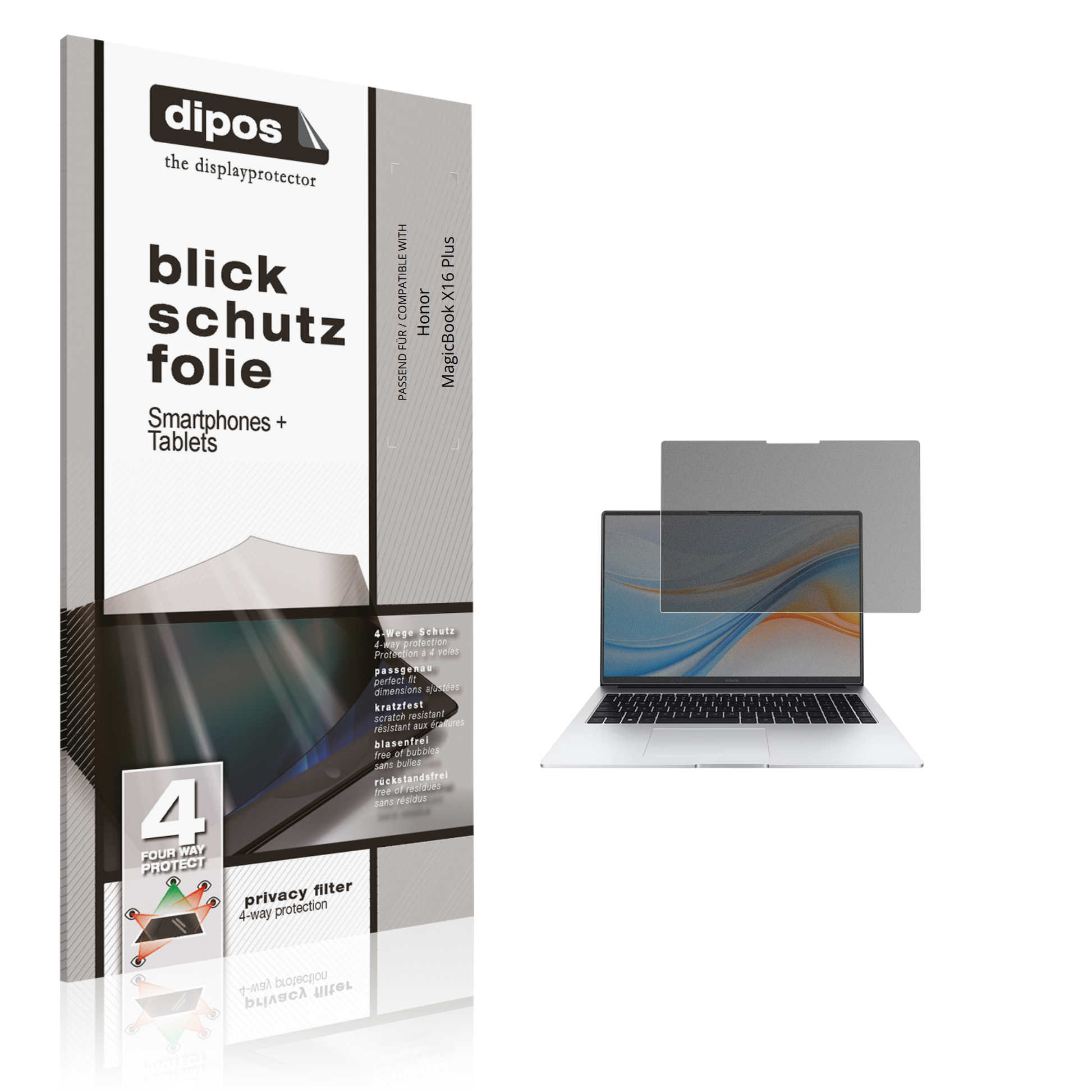 Blickschutzfolie von dipos passend für Honor MagicBook X16 Plus, präziser Zuschnitt und blasenfrei montiert