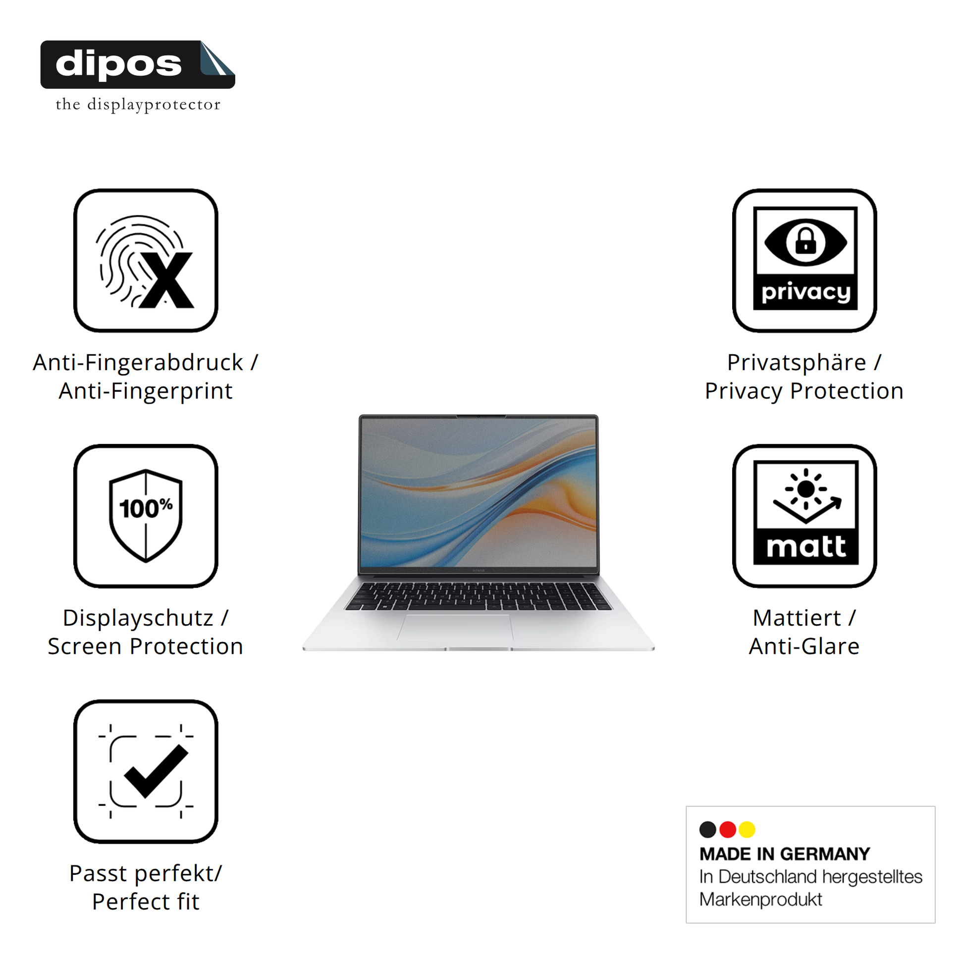Privatsphäre-Schutz durch Sichtschutz-Folie passend zugeschnitten für Honor MagicBook X16 Plus