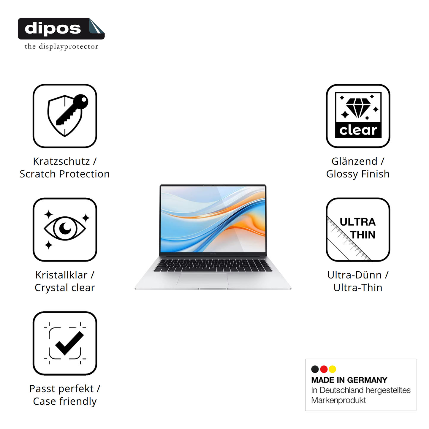 Displayschutz hergestellt in Deutschland, höchste Qualität made in Germany