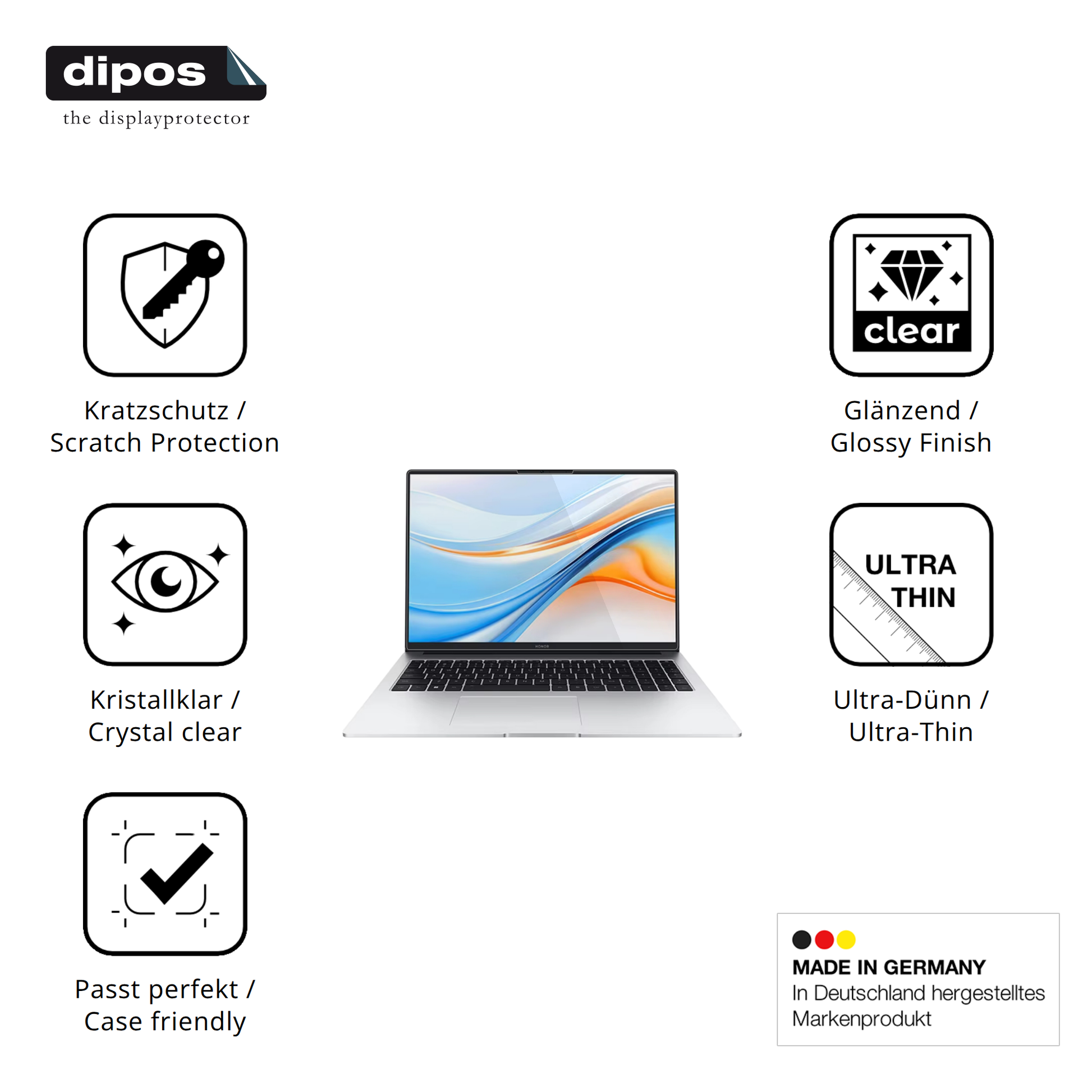 Displayschutz hergestellt in Deutschland, höchste Qualität made in Germany