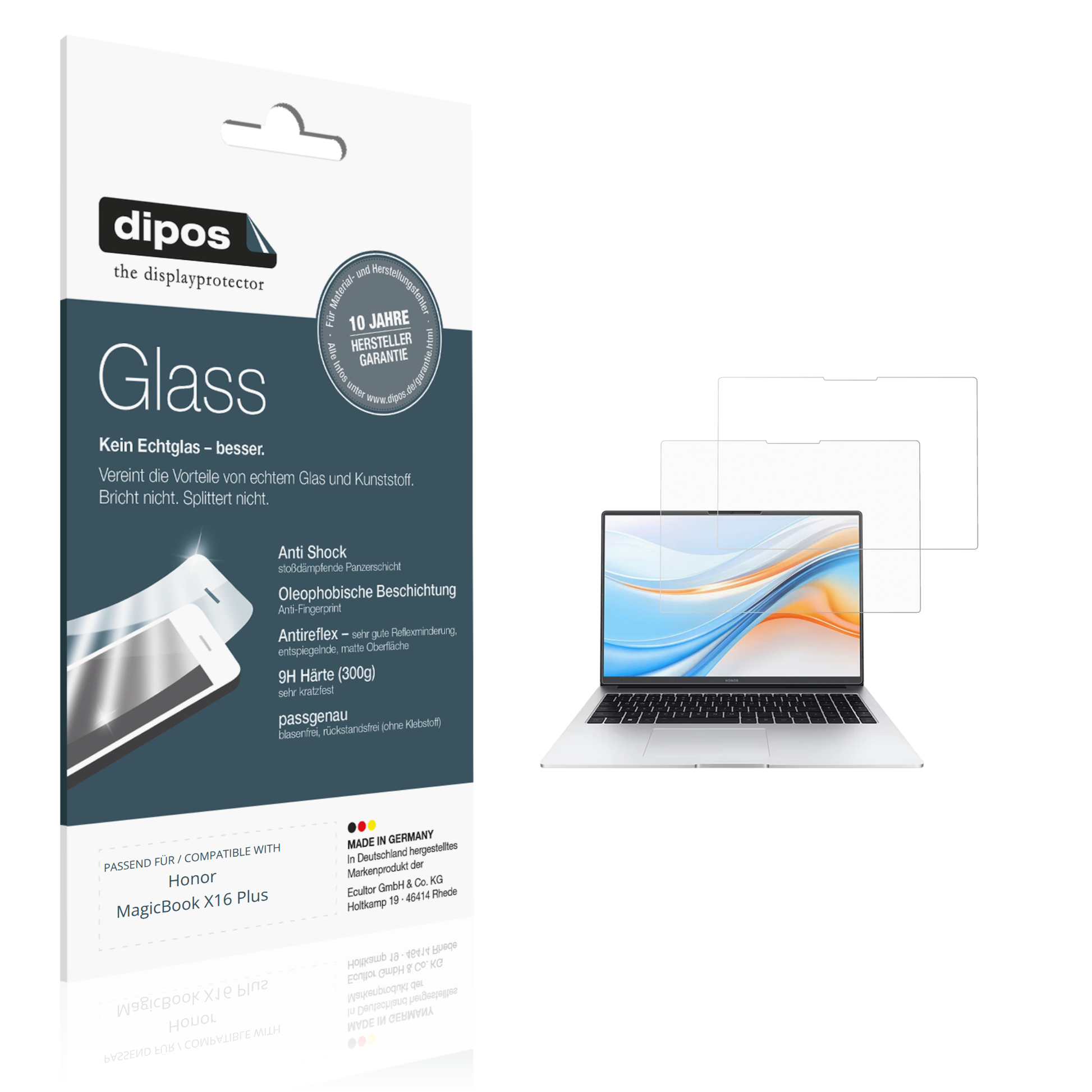 Matte Displayschutzfolie von dipos passend für Honor MagicBook X16 Plus, 9H kratzfest und blasenfrei montiert