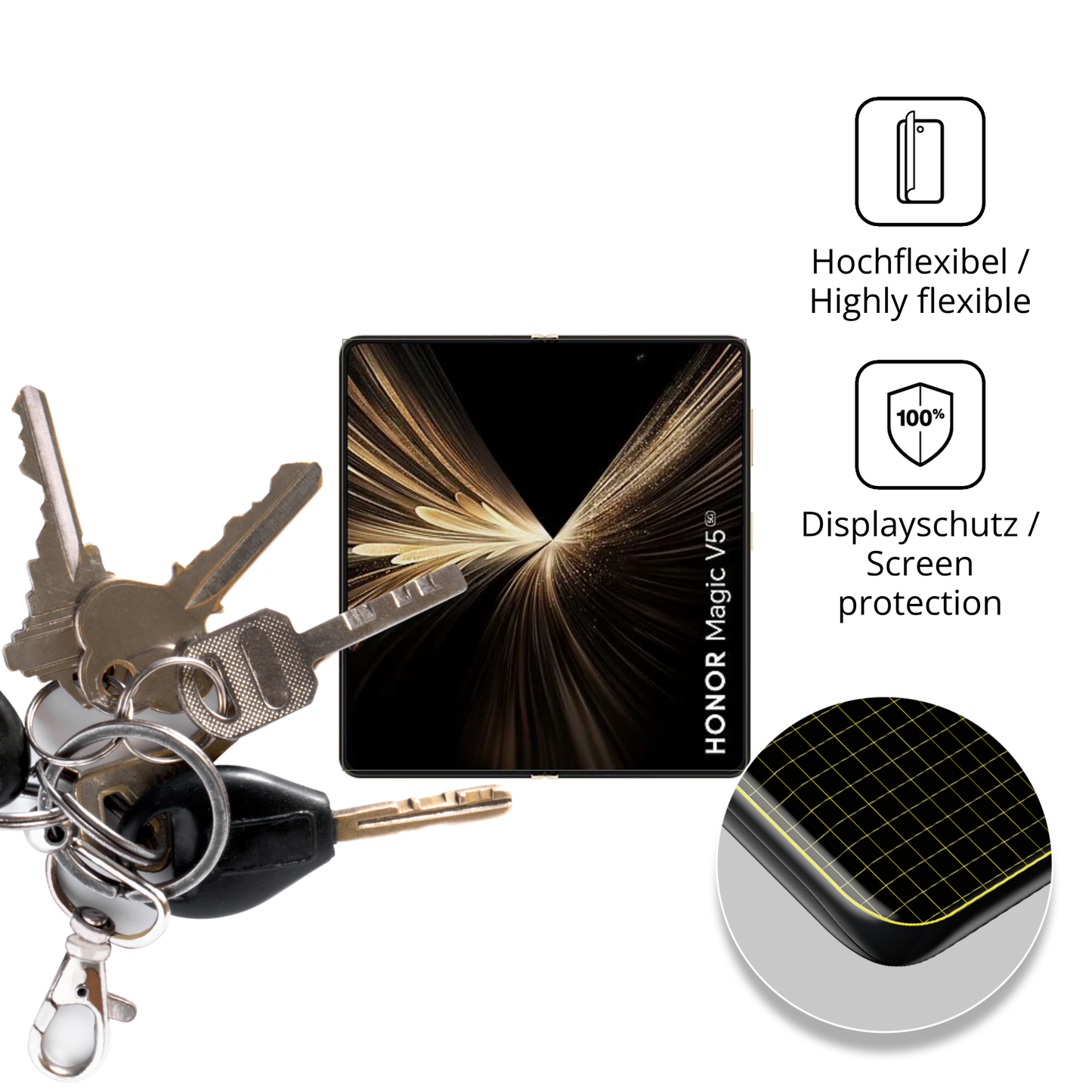 2x 3D Full Cover Schutzfolie für Honor Magic V5 Innenseite