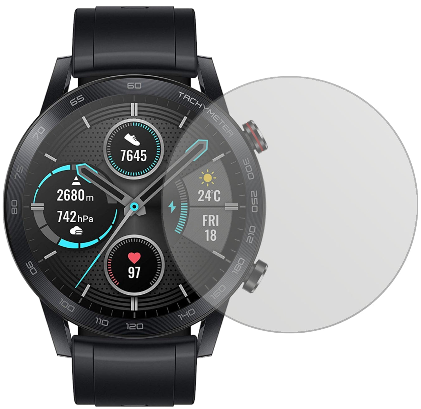 HonorMagic Watch 2 46mm mit aufgebrachter dipos Displayschutzfolie, die lästige Fingerabdrücke minimiert