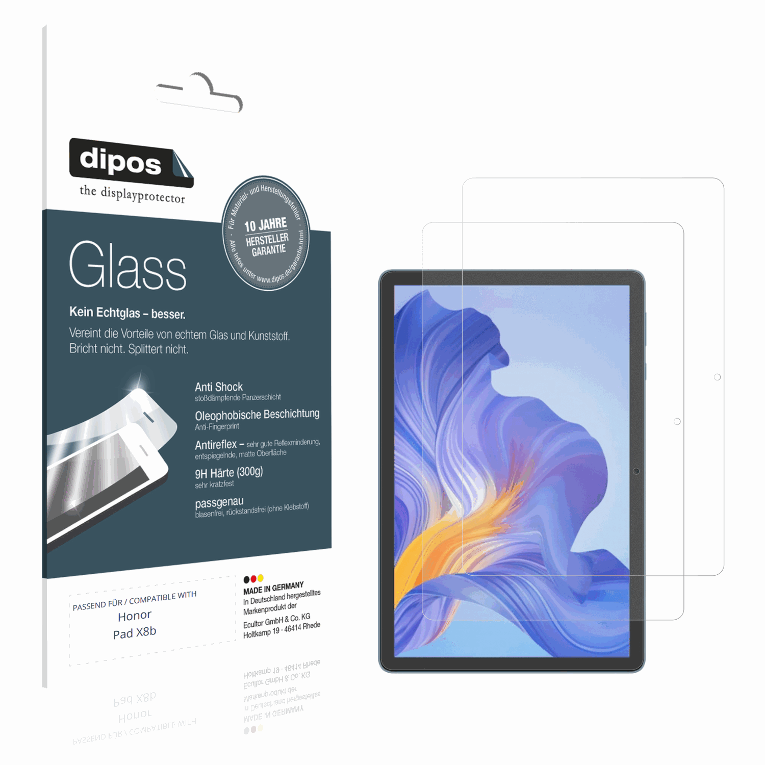 Matte Displayschutzfolie von dipos passend für Honor Pad X8b, 9H kratzfest und blasenfrei montiert