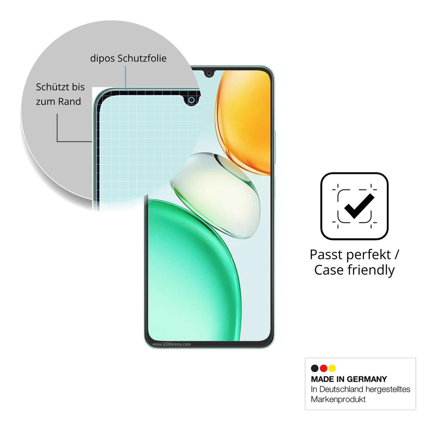 Schutzglasfolie mit optimaler Passform, zur Verwendung mit Hüllen geeignet