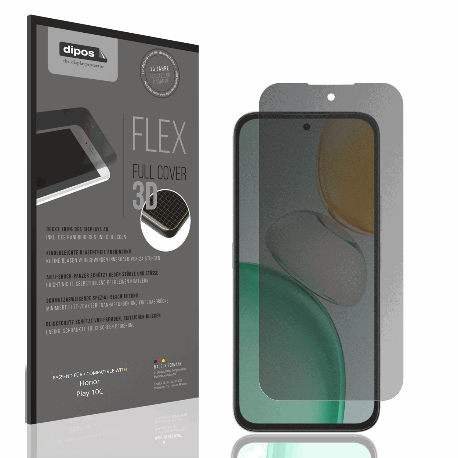 Blickschutzfolie von dipos passend für Honor Play 10C, 100% Displayabdeckung und blasenfreie Montage