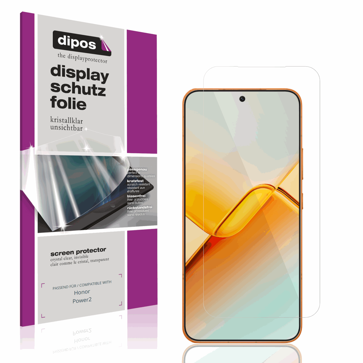 Klare Displayschutzfolie von dipos passend für Honor Power2, präziser Zuschnitt und blasenfrei montiert