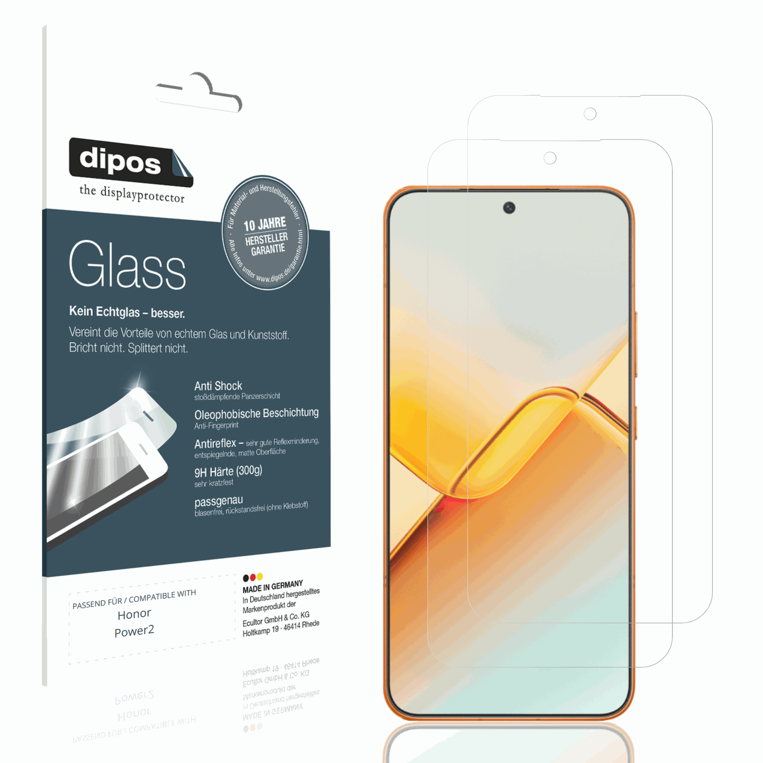 Matte Displayschutzfolie von dipos passend für Honor Power2, 9H kratzfest und blasenfrei montiert