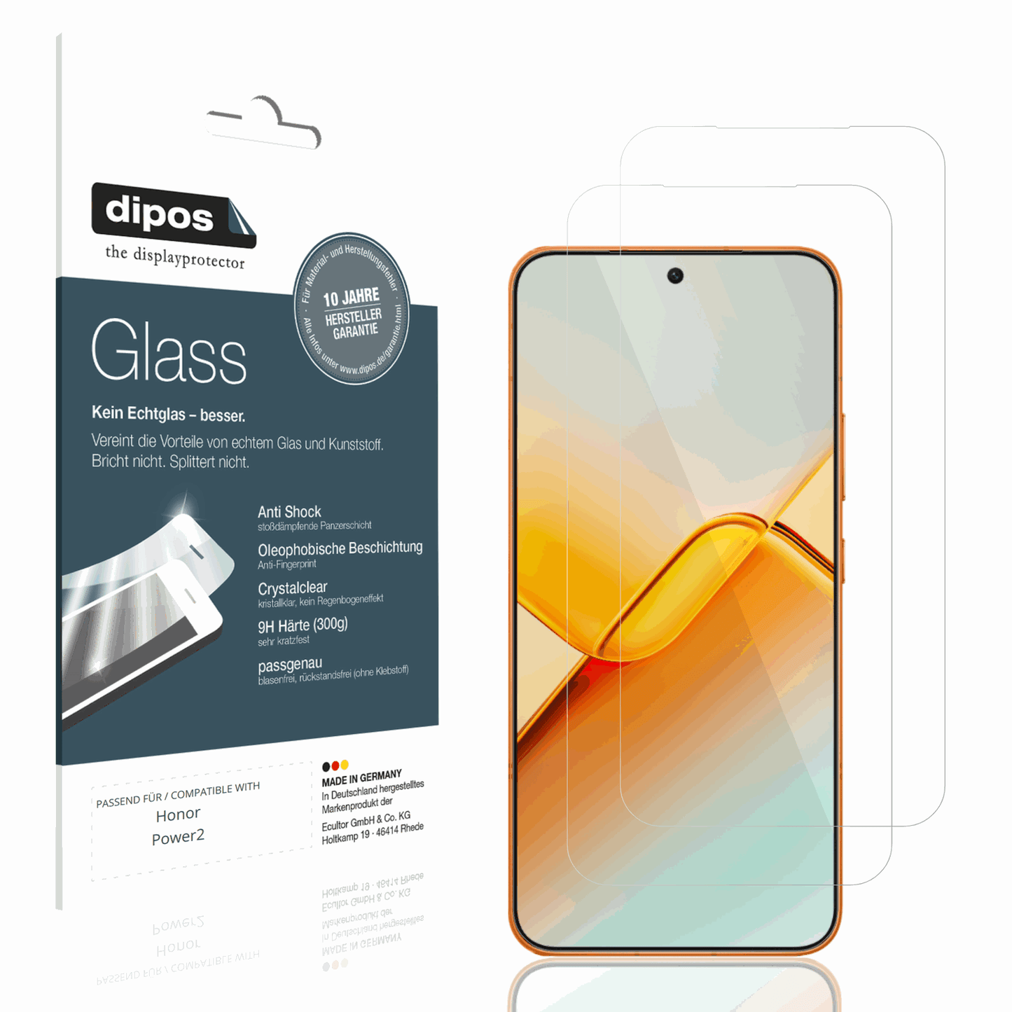 Klare Displayschutzfolie von dipos passend für Honor Power2, 9H kratzfest und blasenfrei montiert