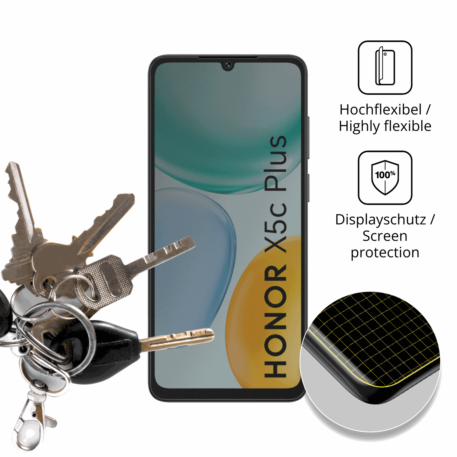 dipos Displayschutz für Honor X5c Plus, mit Blickschutzfilter und perfekter Passform auch für die Rundungen