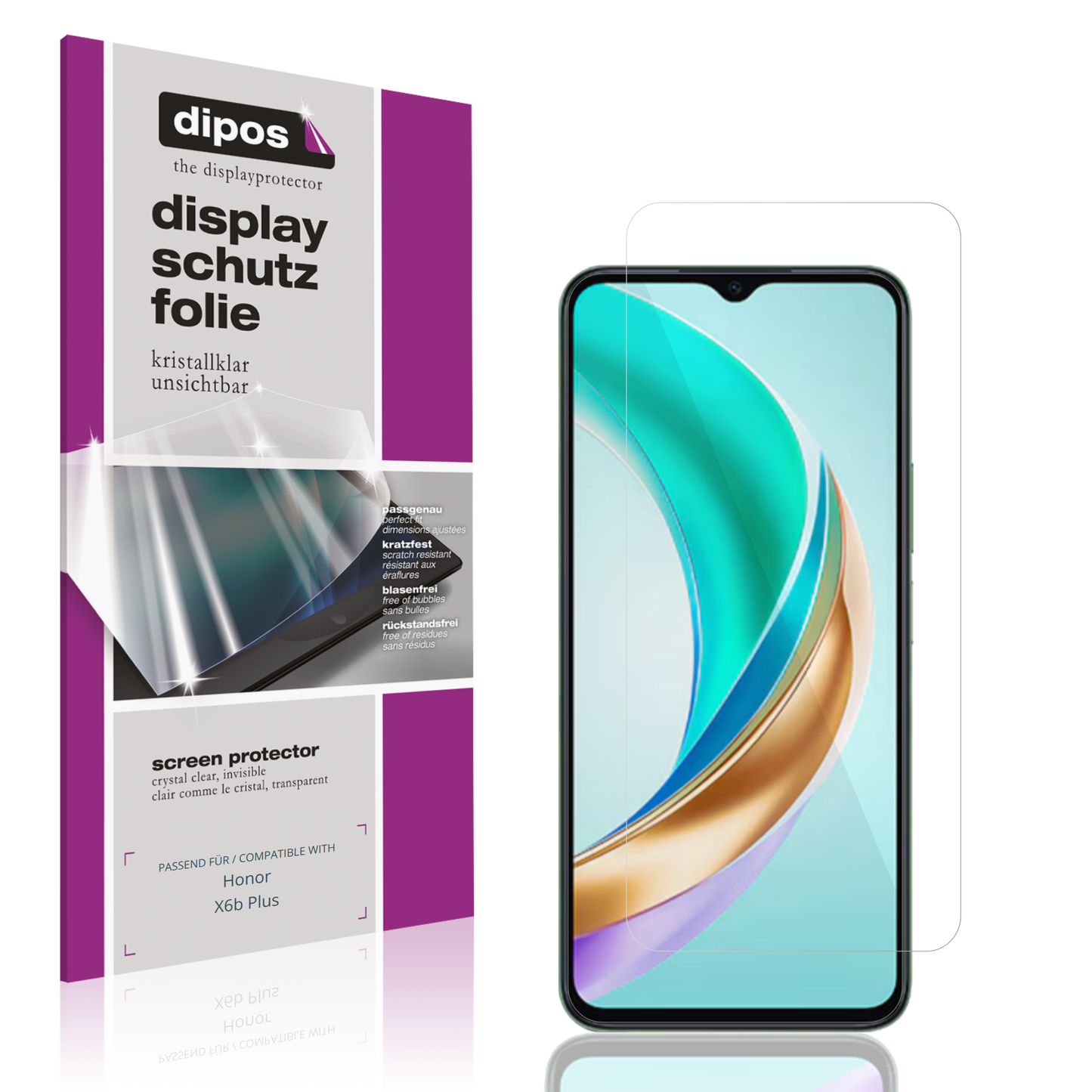 Klare Displayschutzfolie von dipos passend für Honor X6b Plus, präziser Zuschnitt und blasenfrei montiert
