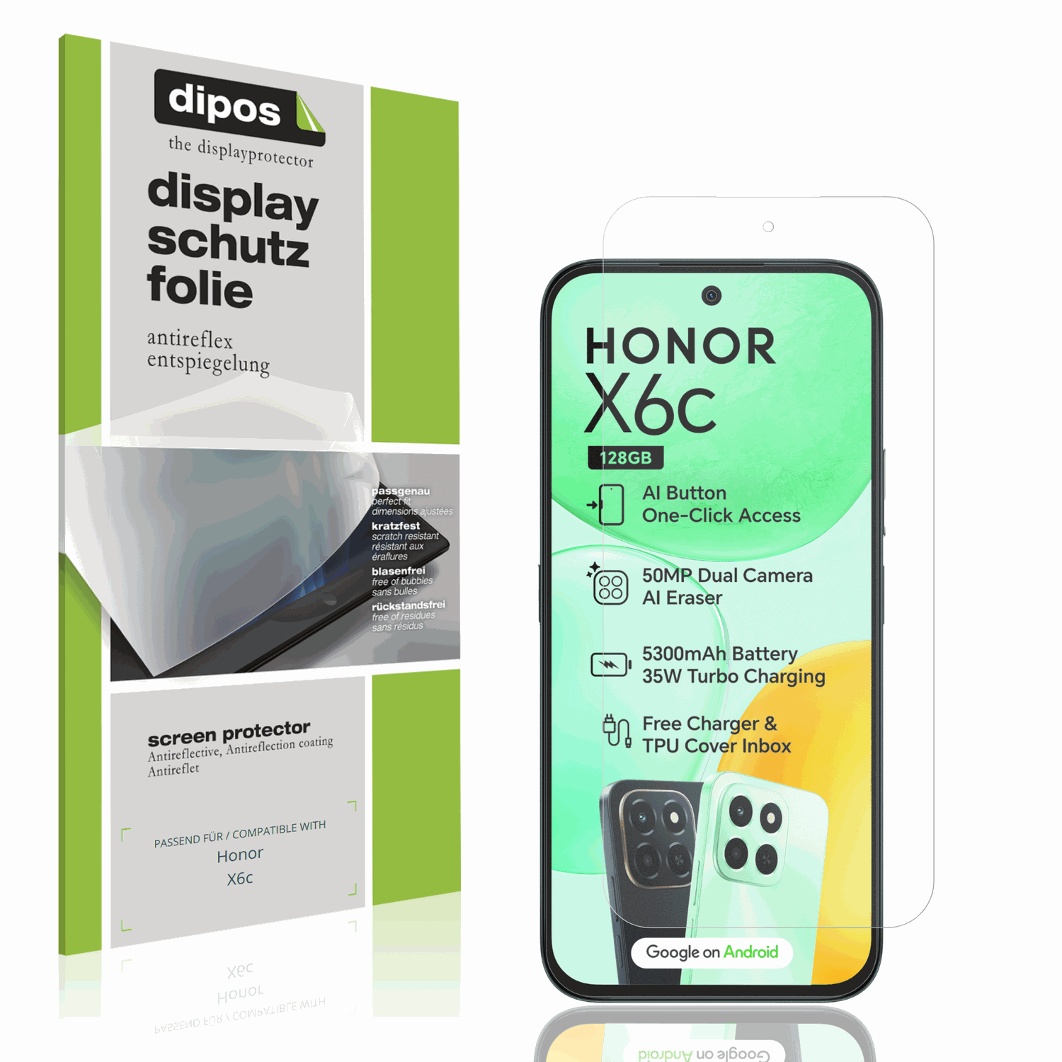 Matte Displayschutzfolie von dipos passend für Honor X6c, präziser Zuschnitt und blasenfrei montiert