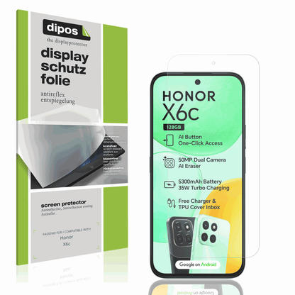 Matte Displayschutzfolie von dipos passend für Honor X6c, präziser Zuschnitt und blasenfrei montiert