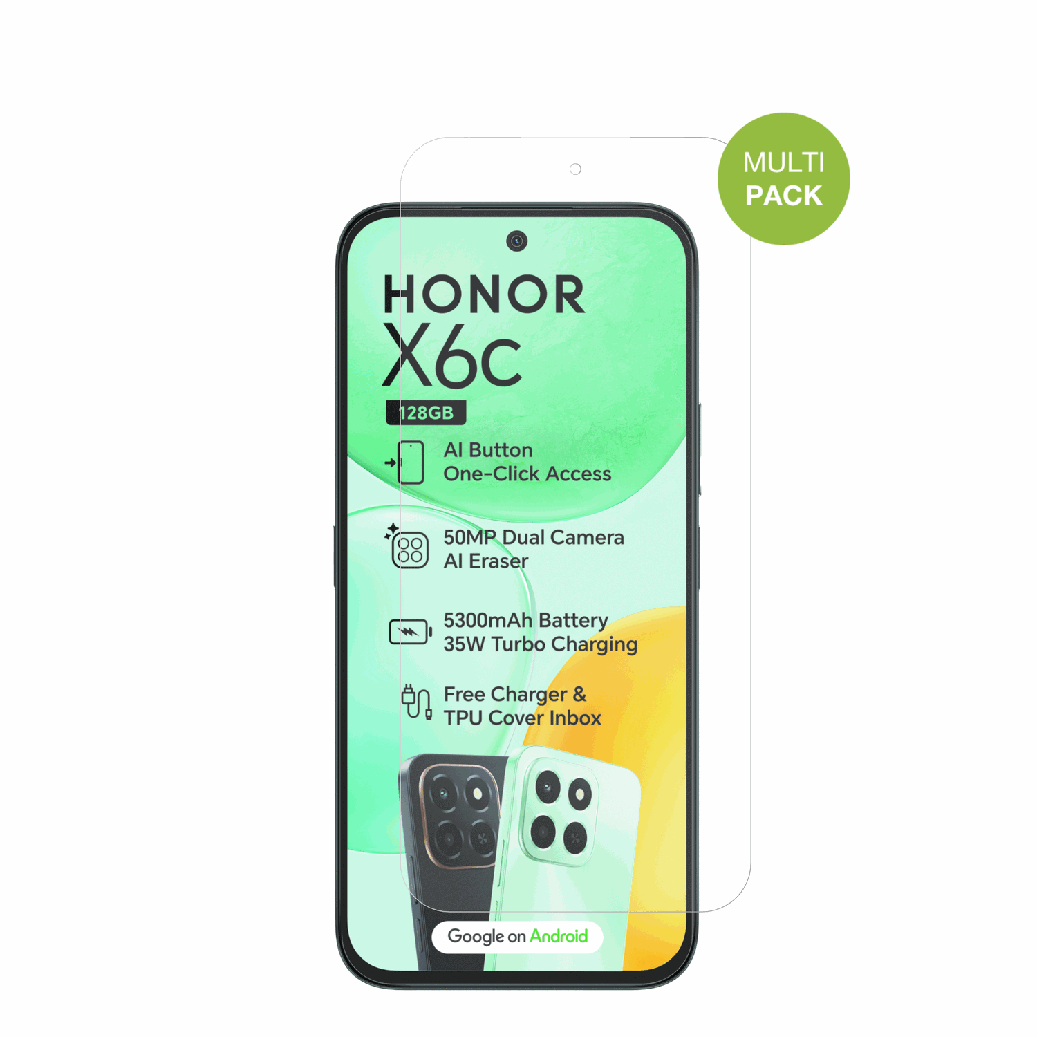 HonorX6c mit aufgebrachter dipos Displayschutzfolie, die lästige Fingerabdrücke minimiert