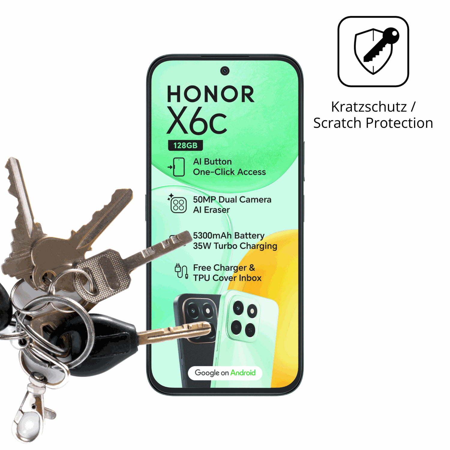 Schutz gegen Kratzer auf dem Honor X6c Glas durch Schlüssel oder Ähnliches