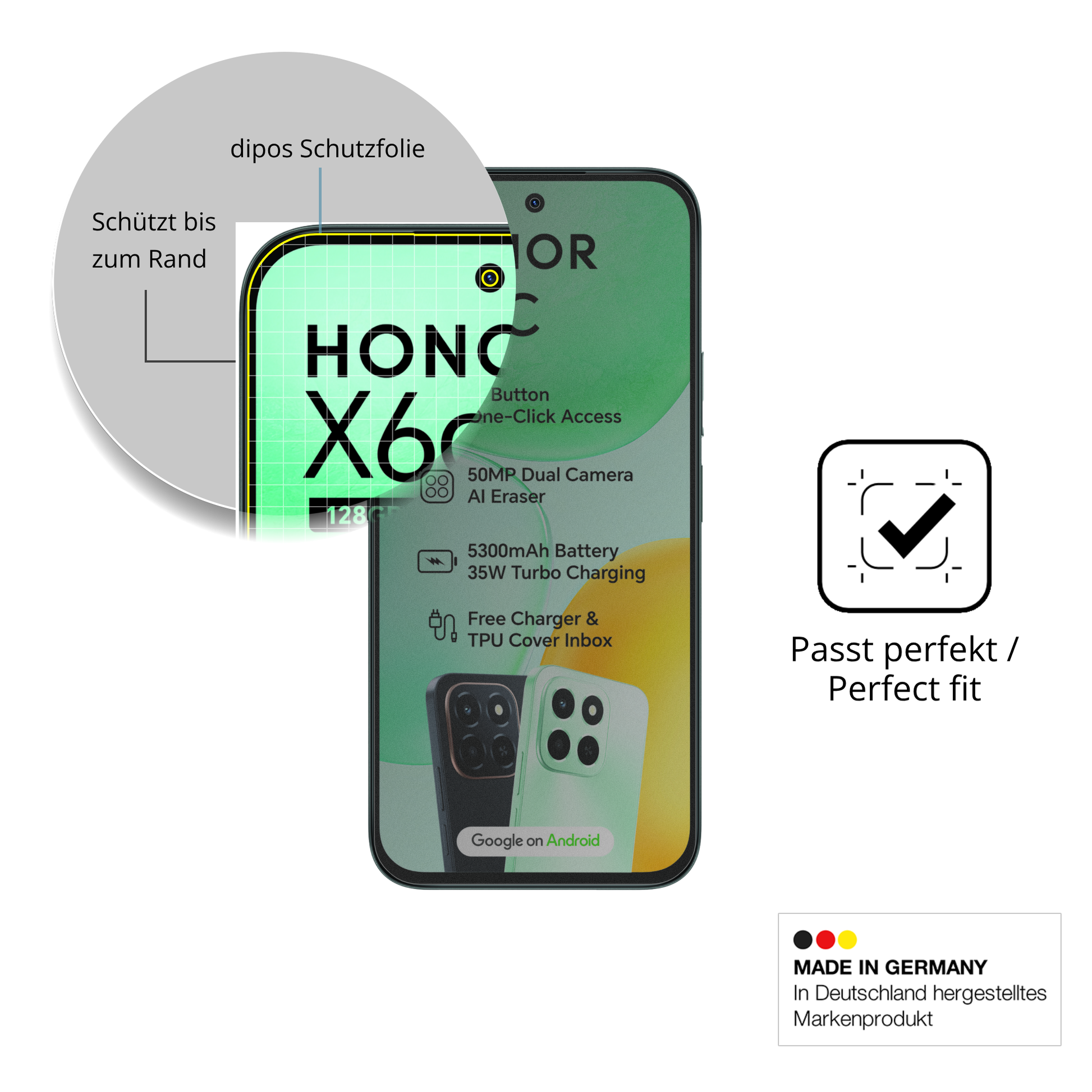 Schutz gegen Kratzer auf dem Honor X6c Glas durch Schlüssel oder Ähnliches