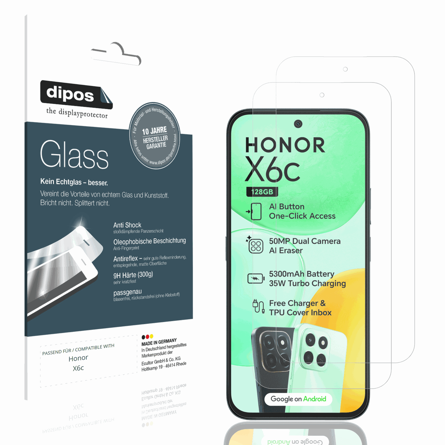 Matte Displayschutzfolie von dipos passend für Honor X6c, 9H kratzfest und blasenfrei montiert