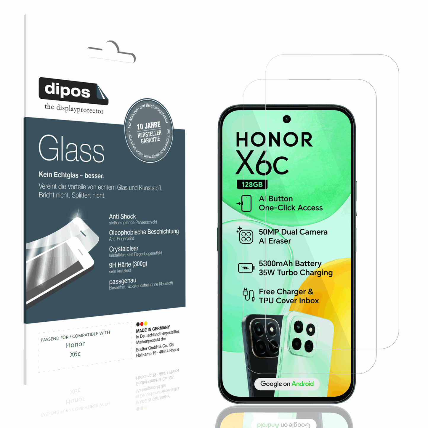 Klare Displayschutzfolie von dipos passend für Honor X6c, 9H kratzfest und blasenfrei montiert