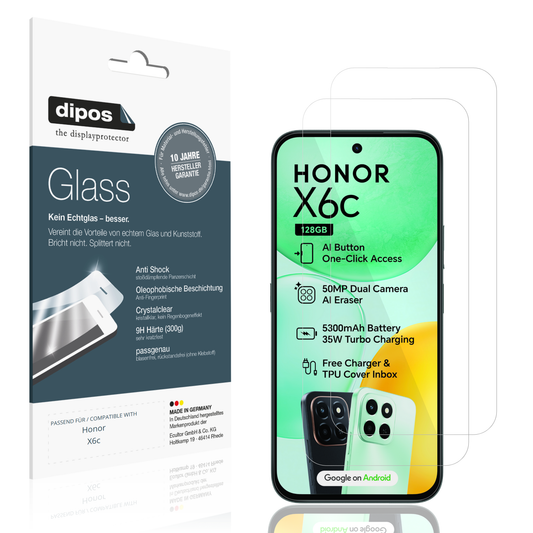 Klare Displayschutzfolie von dipos passend für Honor X6c, 9H kratzfest und blasenfrei montiert