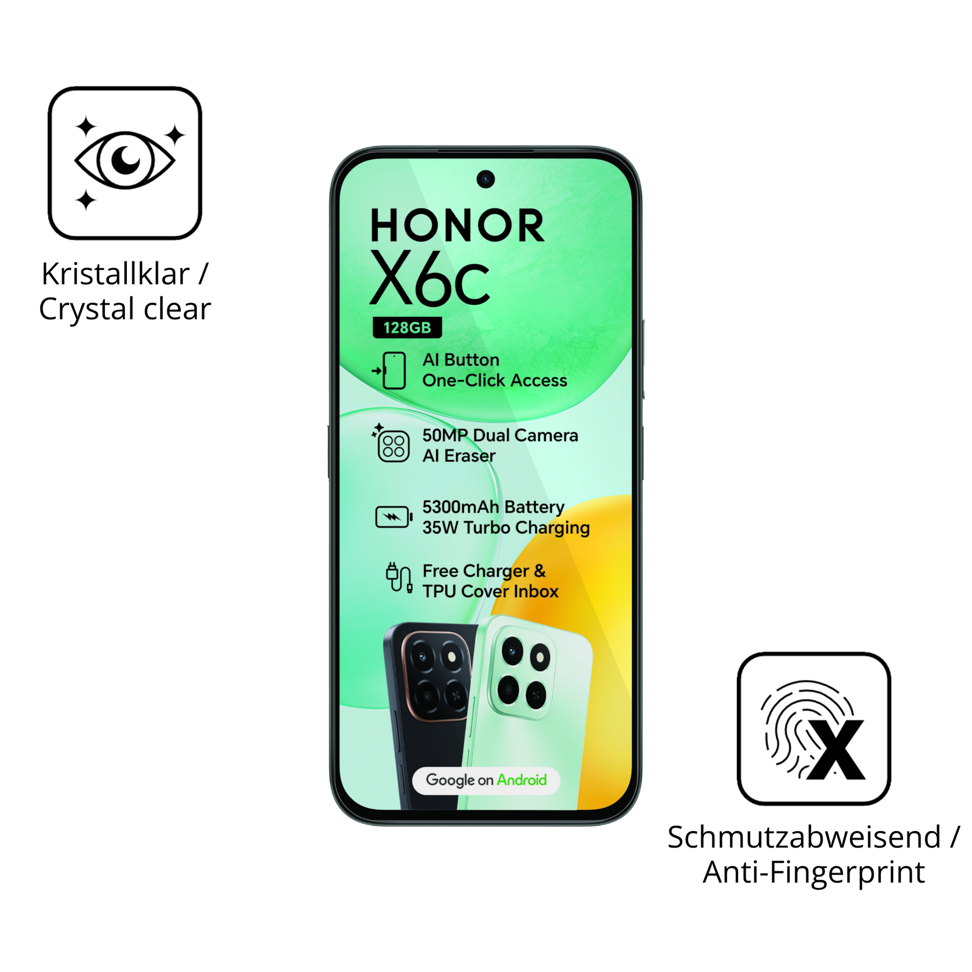 Flexible TPU-Folie passend zugeschnitten für Honor X6c, vollständige Abdeckung