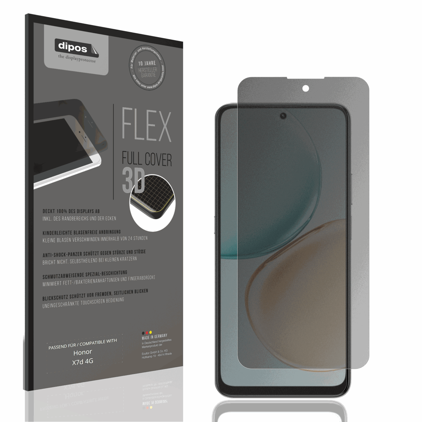 Blickschutzfolie von dipos passend für Honor X7d 4G, 100% Displayabdeckung und blasenfreie Montage