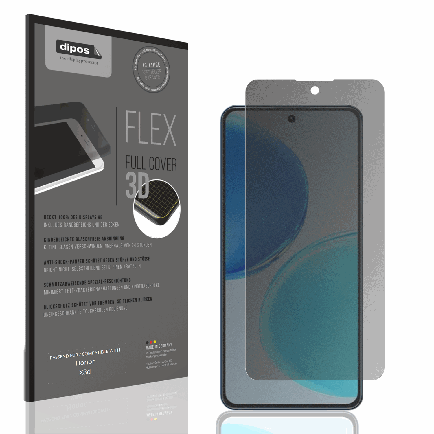 Blickschutzfolie von dipos passend für Honor X8d, 100% Displayabdeckung und blasenfreie Montage